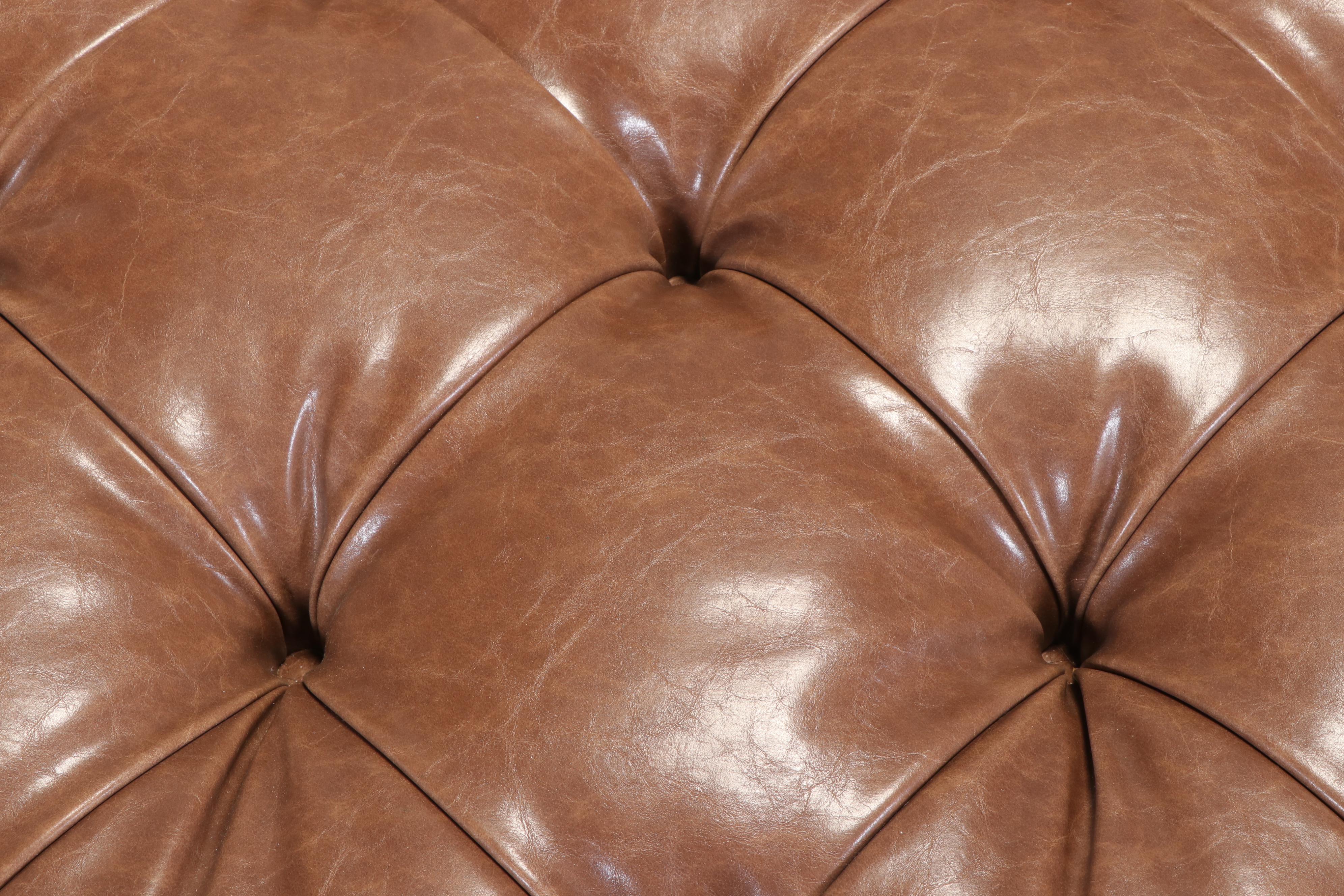 Victorian Style Button-Tufted Faux-Leather Cocktail Ottoman with Nailheads