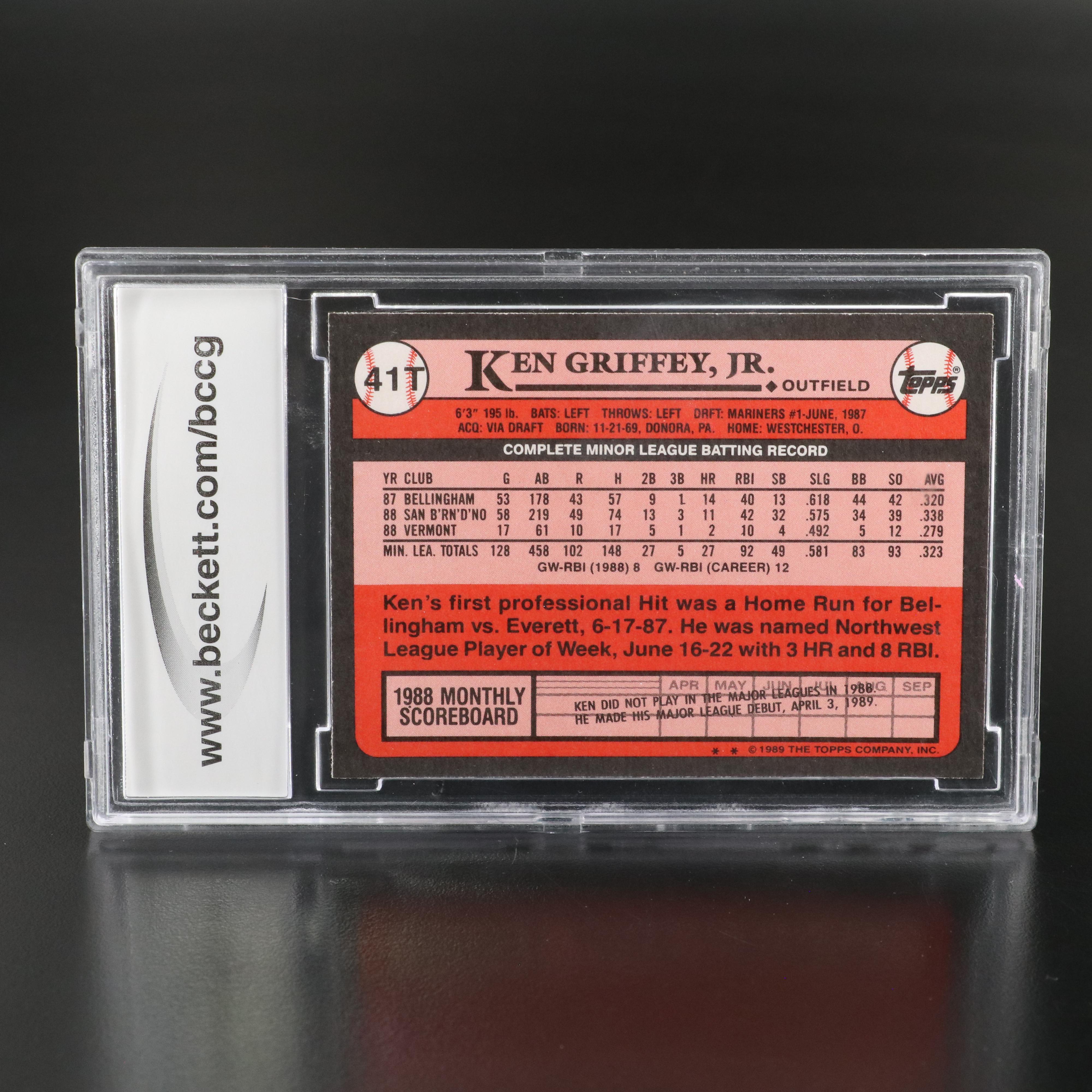 1989 Topps Traded Ken Griffey Jr. Seattle Mariners Rookie Card Graded BCCG 10