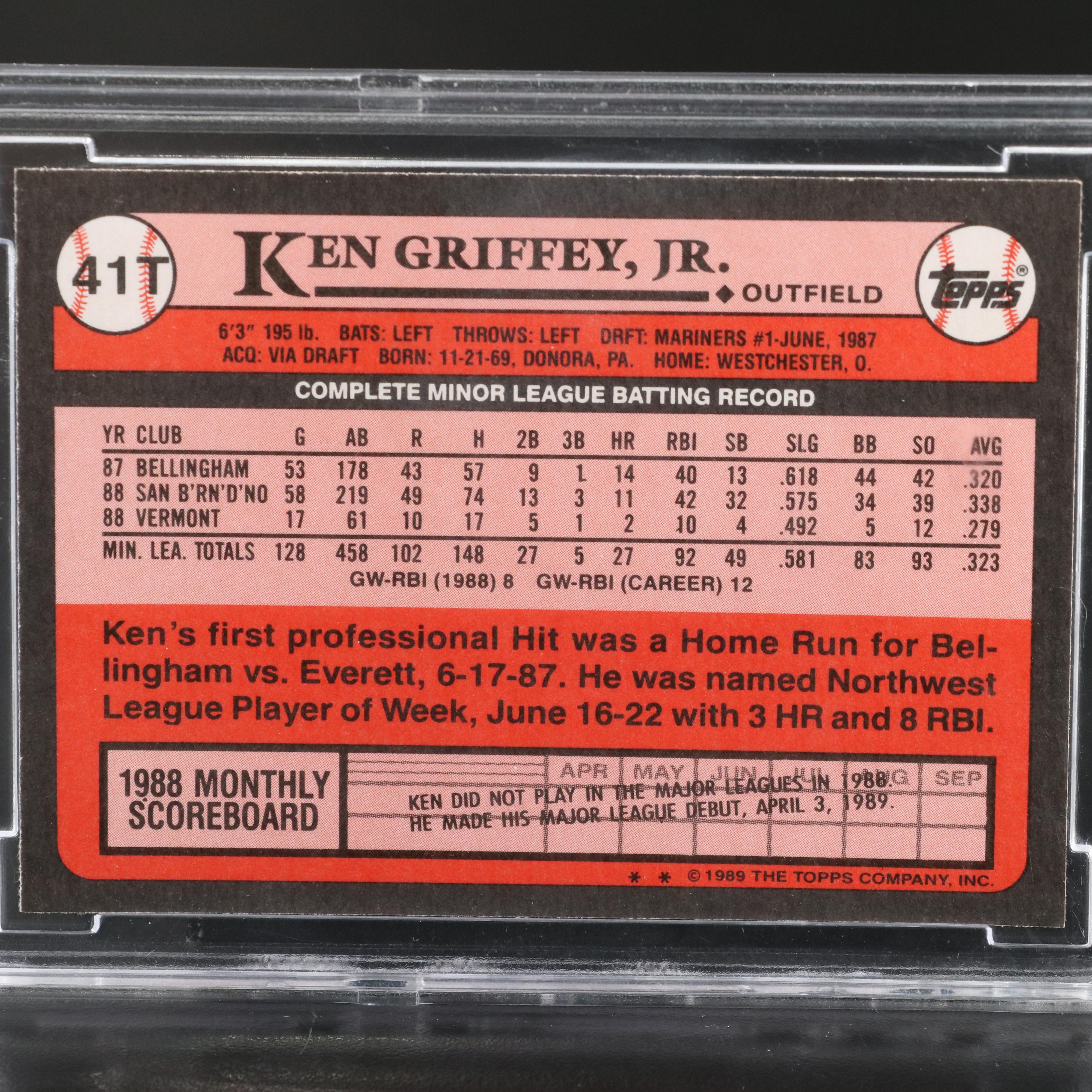 1989 Topps Traded Ken Griffey Jr. Seattle Mariners Rookie Card Graded BCCG 10