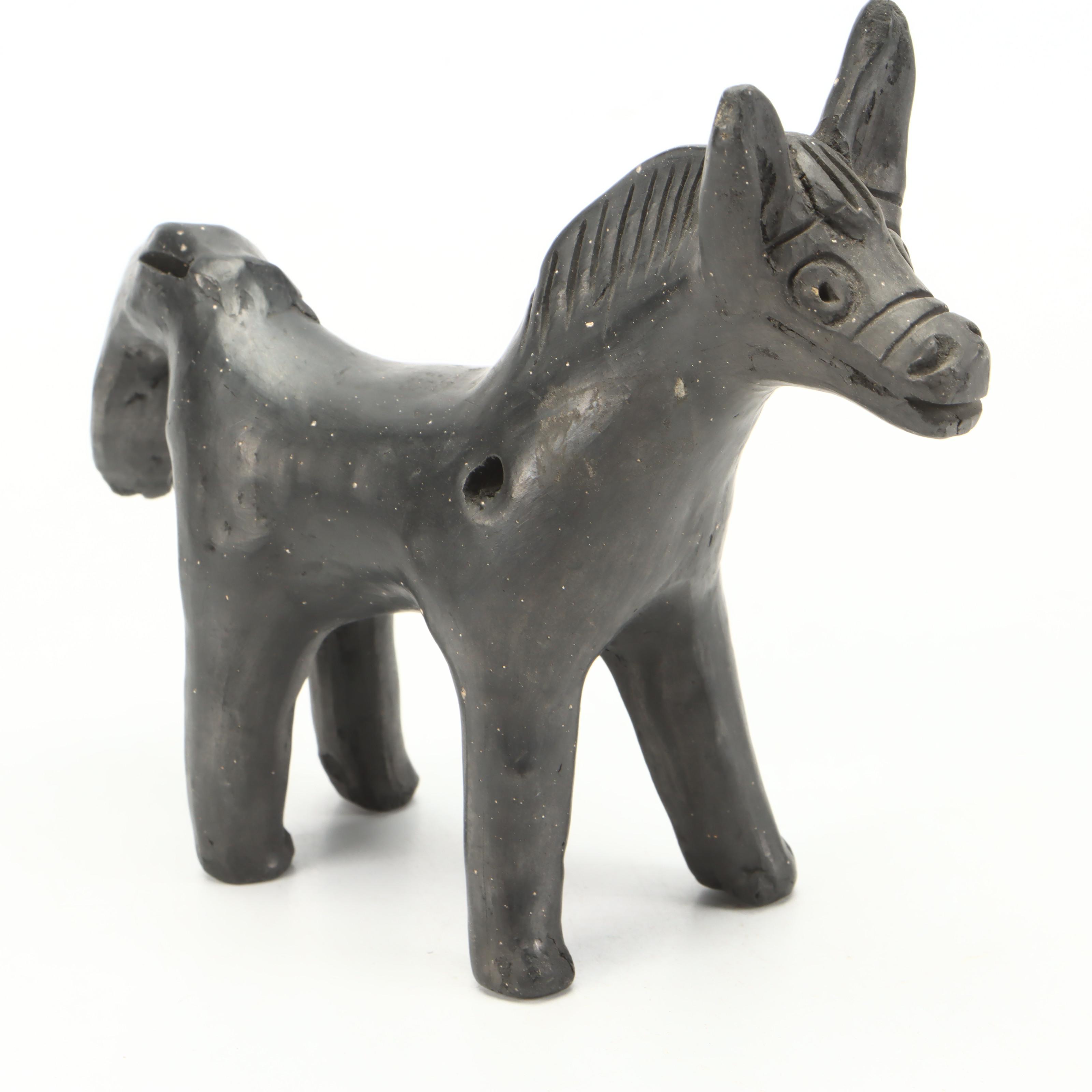 Mexican Clay Angel Bell, Oaxacan Donkey Whistle with Southwestern Pottery Bowl