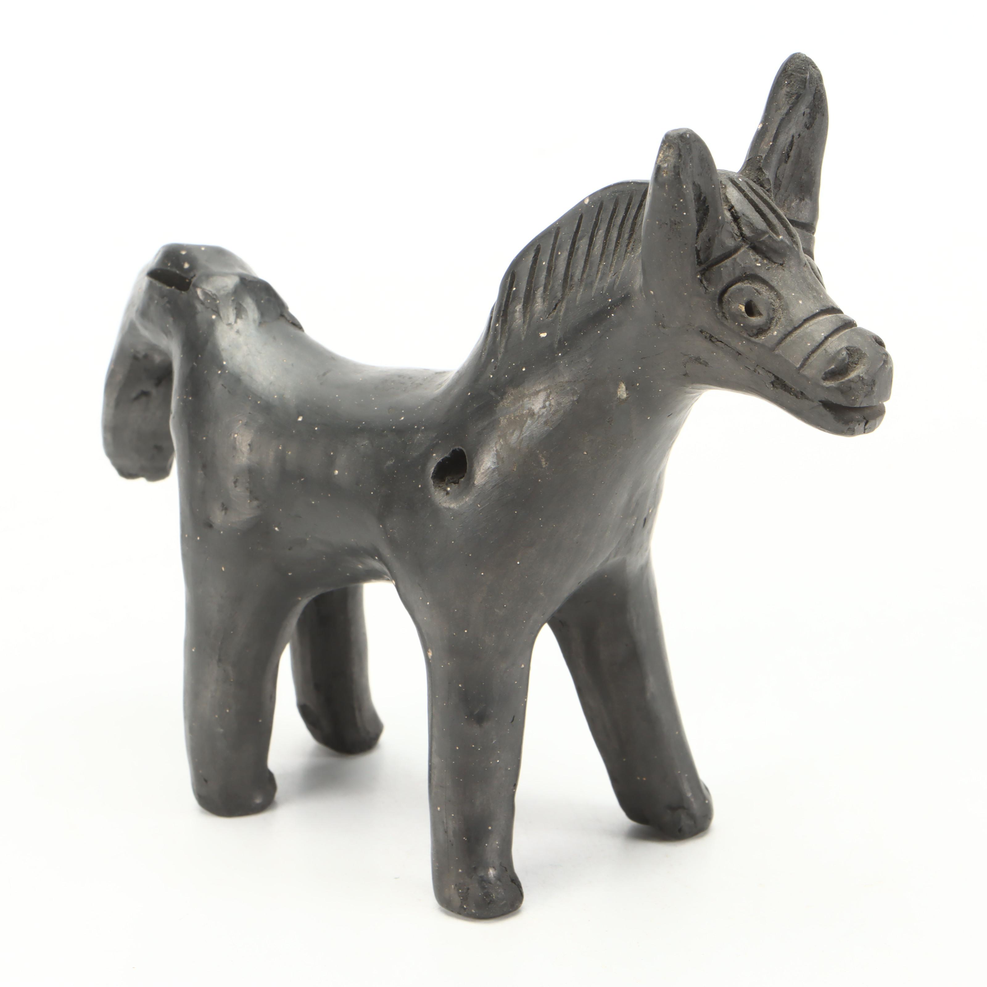 Mexican Clay Angel Bell, Oaxacan Donkey Whistle with Southwestern Pottery Bowl