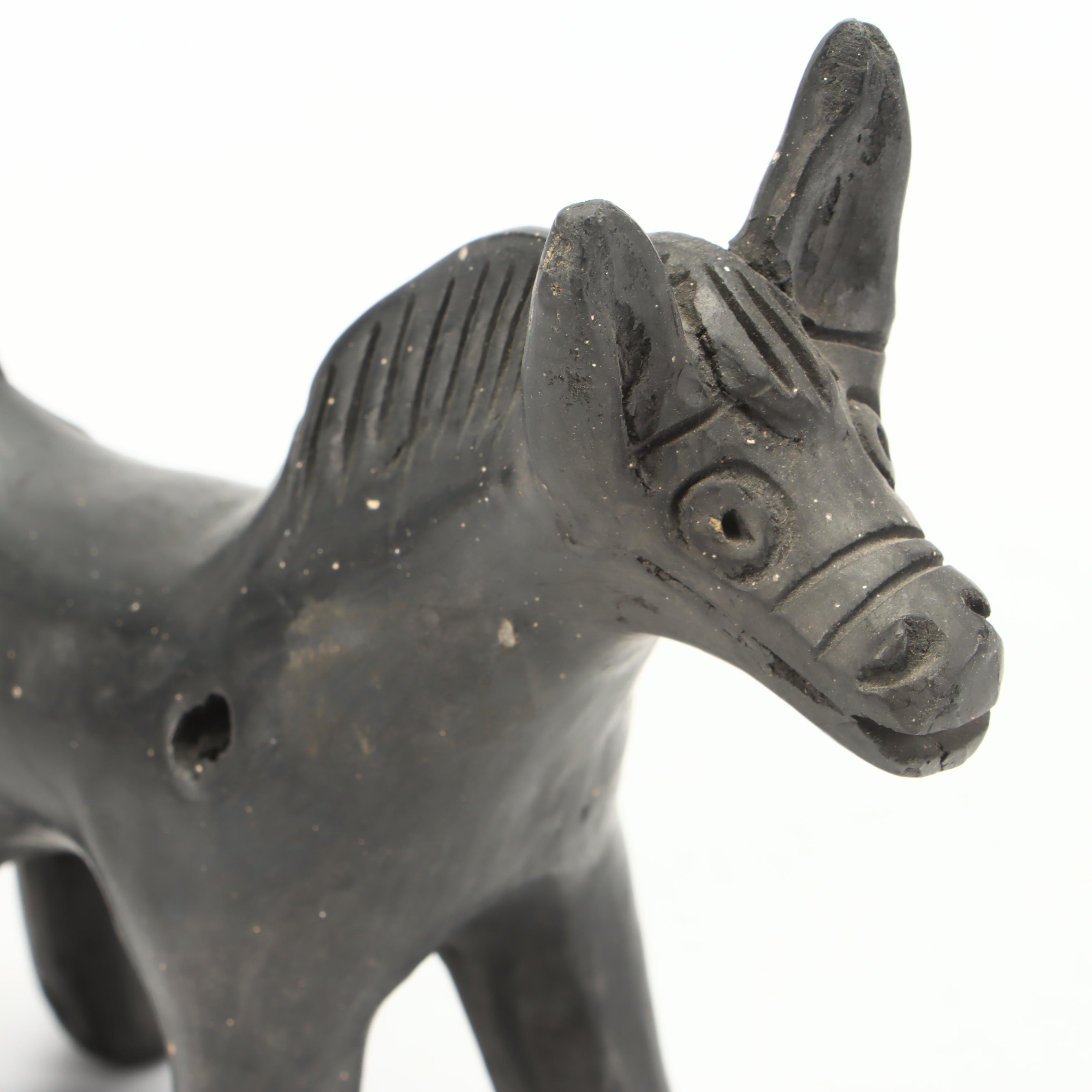 Mexican Clay Angel Bell, Oaxacan Donkey Whistle with Southwestern Pottery Bowl