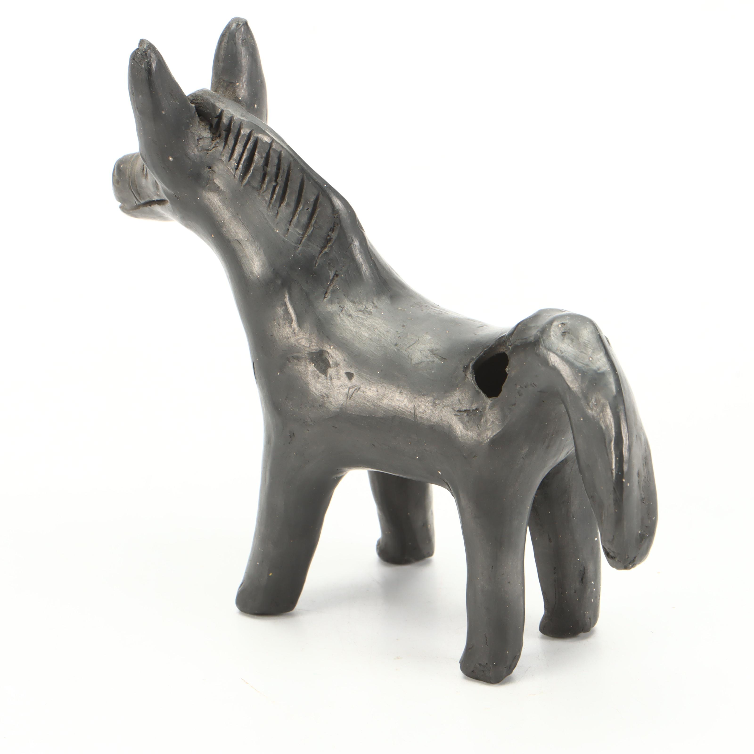 Mexican Clay Angel Bell, Oaxacan Donkey Whistle with Southwestern Pottery Bowl