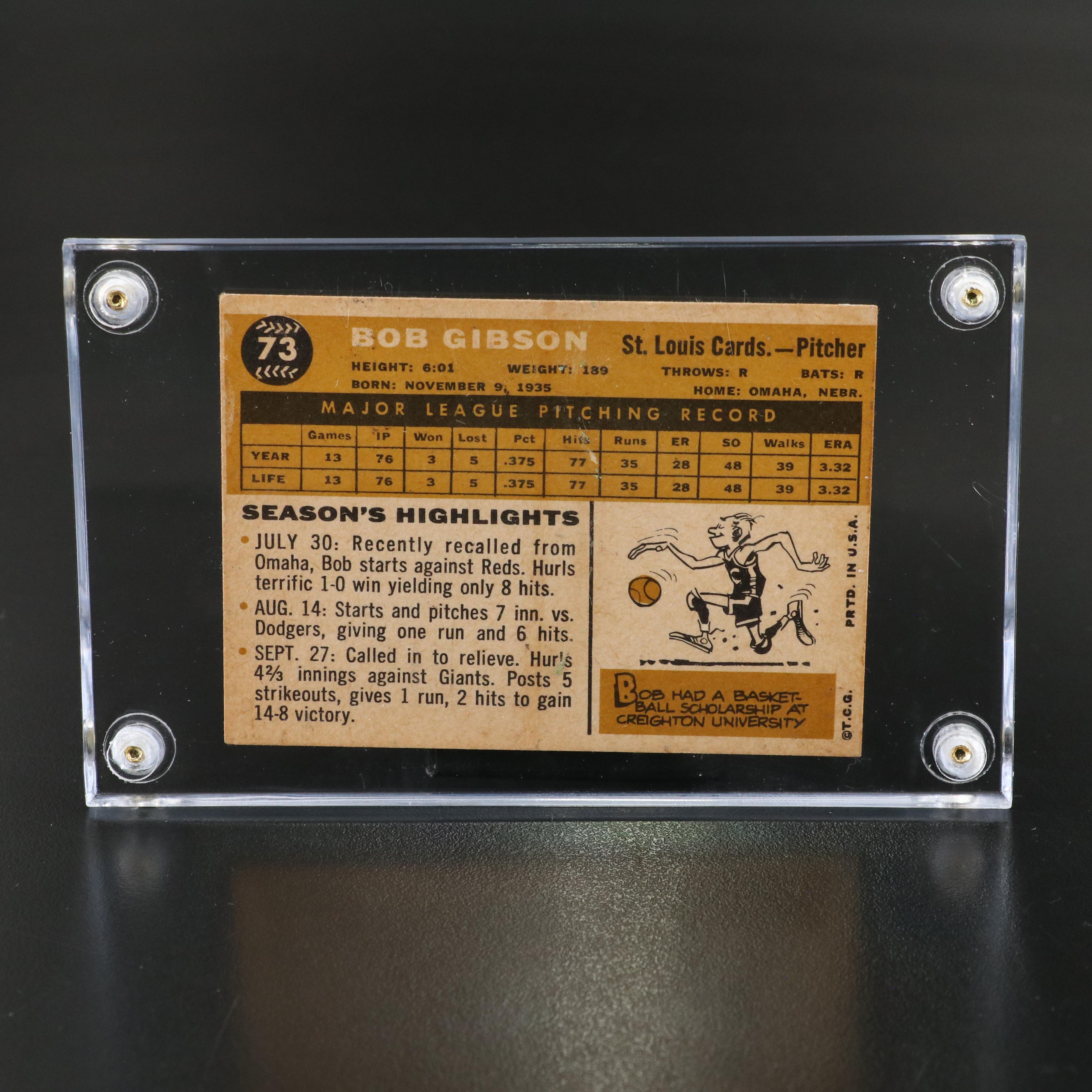 1960 Topps Bob Gibson St. Louis Cardinals Baseball Card