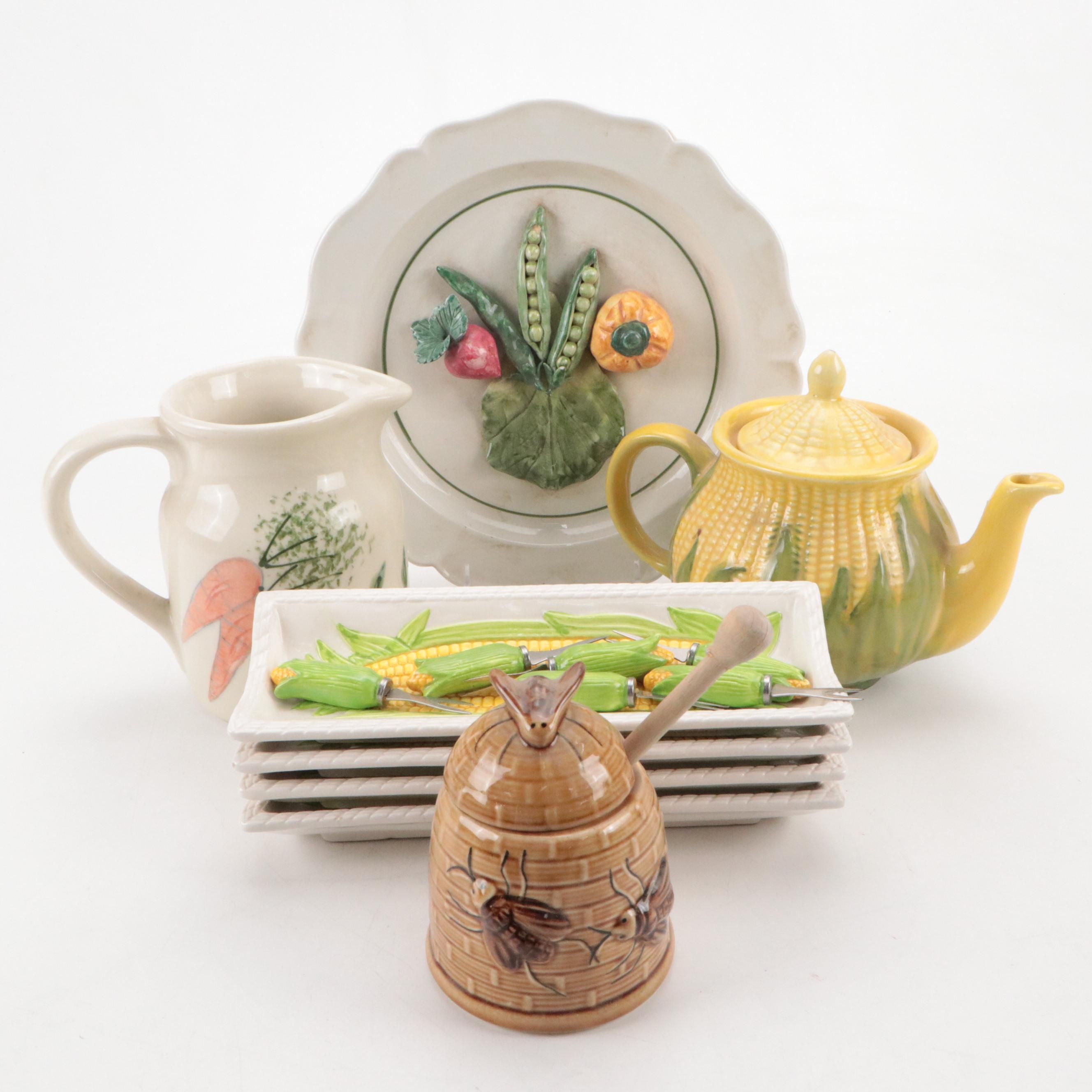 Shawnee Pottery Ceramic "Corn King" Teapot with Other Serveware