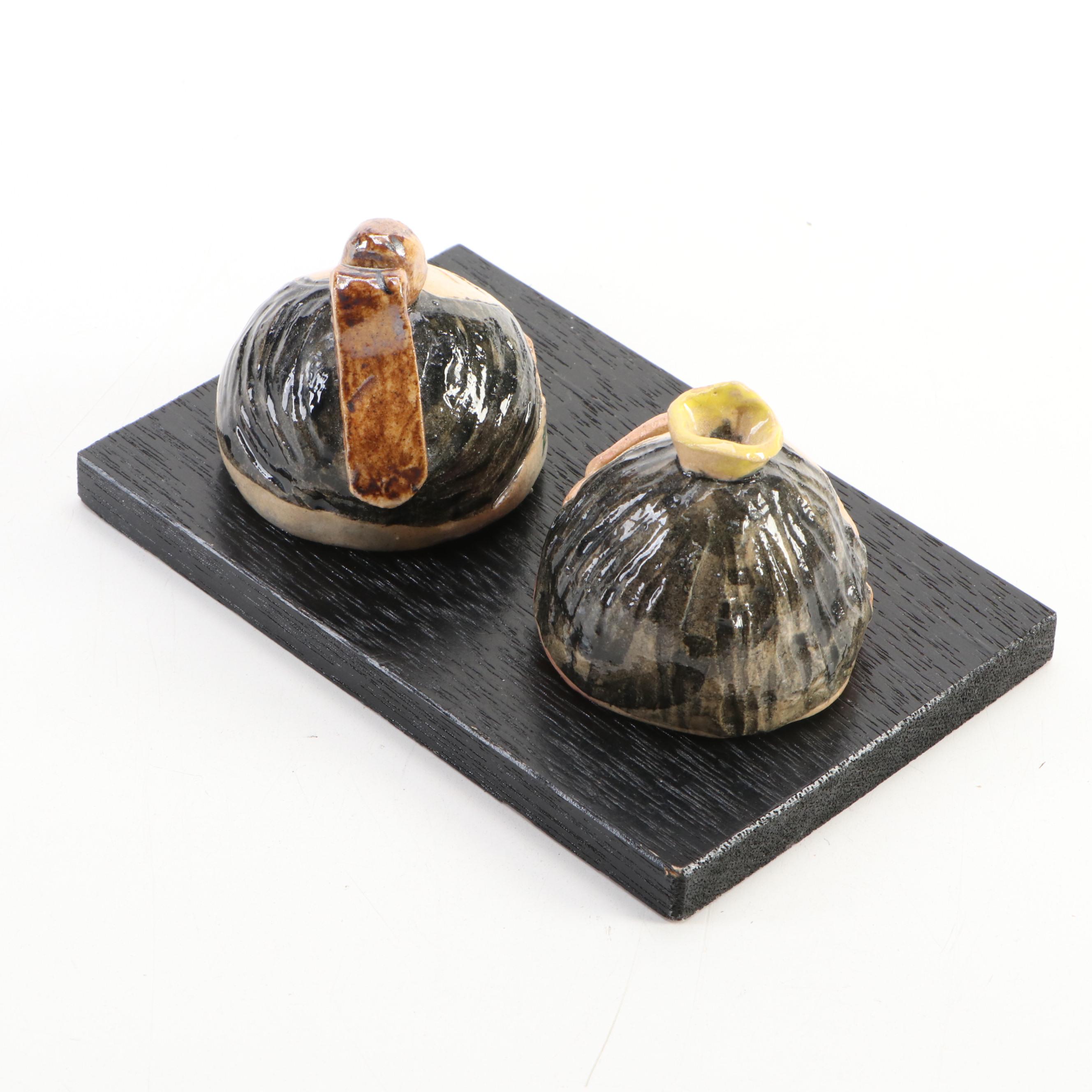 Korean Style Gujeolpan Box with Japanese Bowls and Figurines