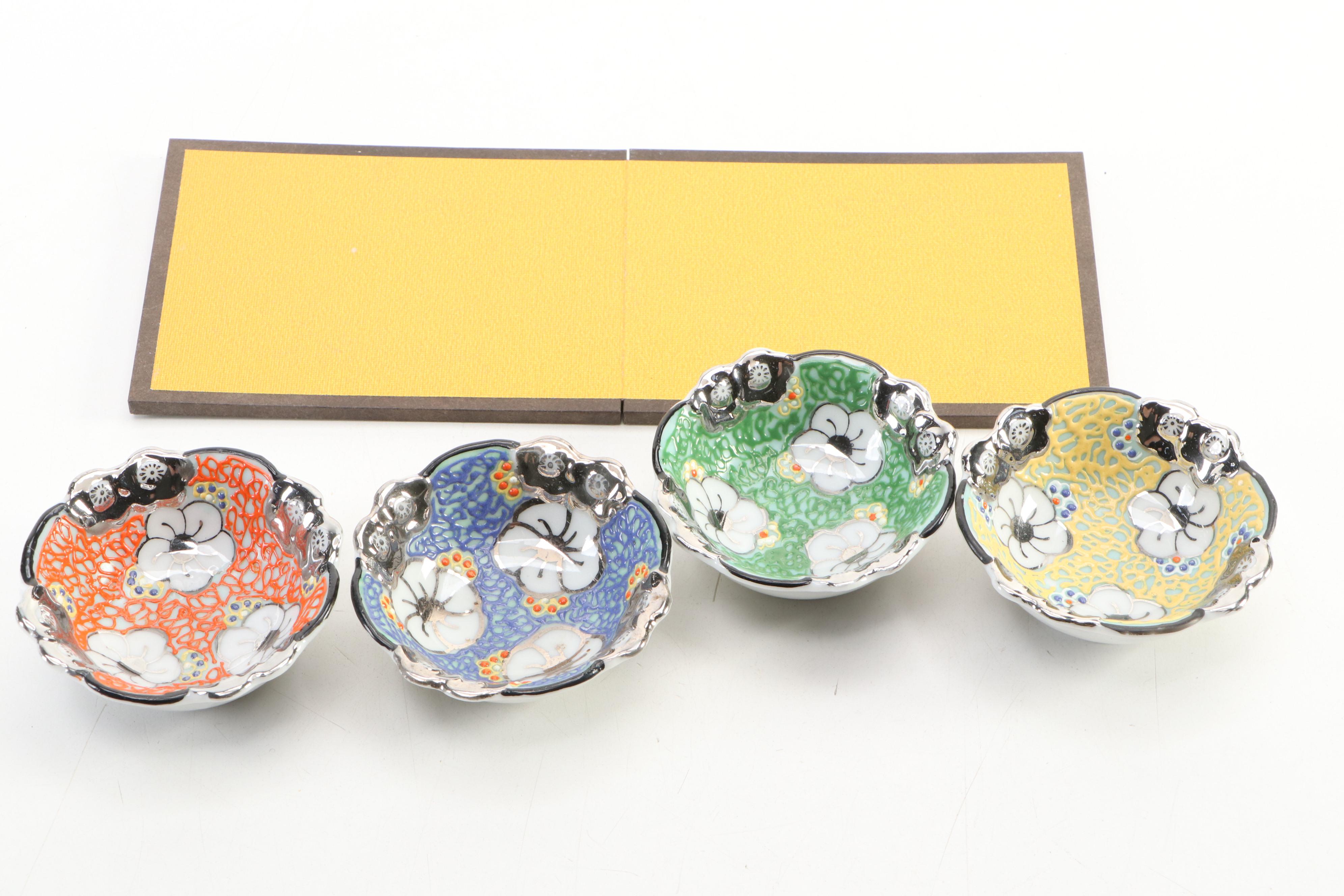 Korean Style Gujeolpan Box with Japanese Bowls and Figurines