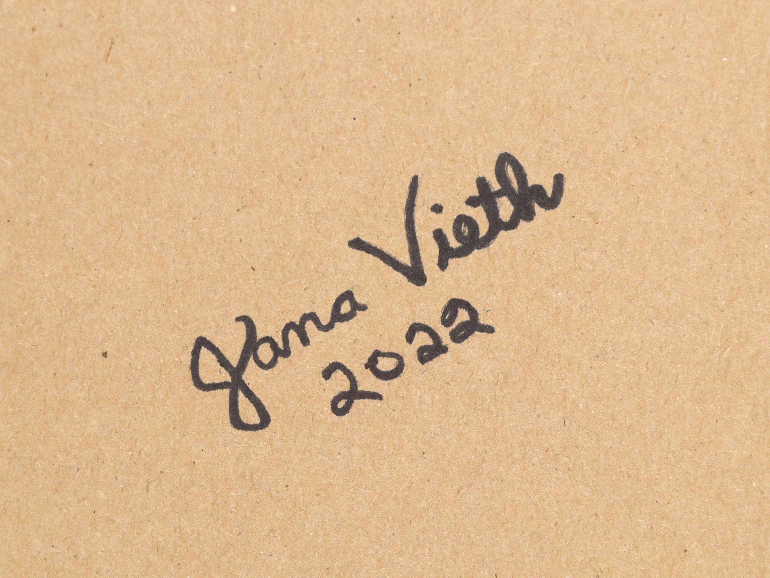 Pair of Jana Vieth Framed Jewelry Mixed Media Assemblage of Christmas Trees