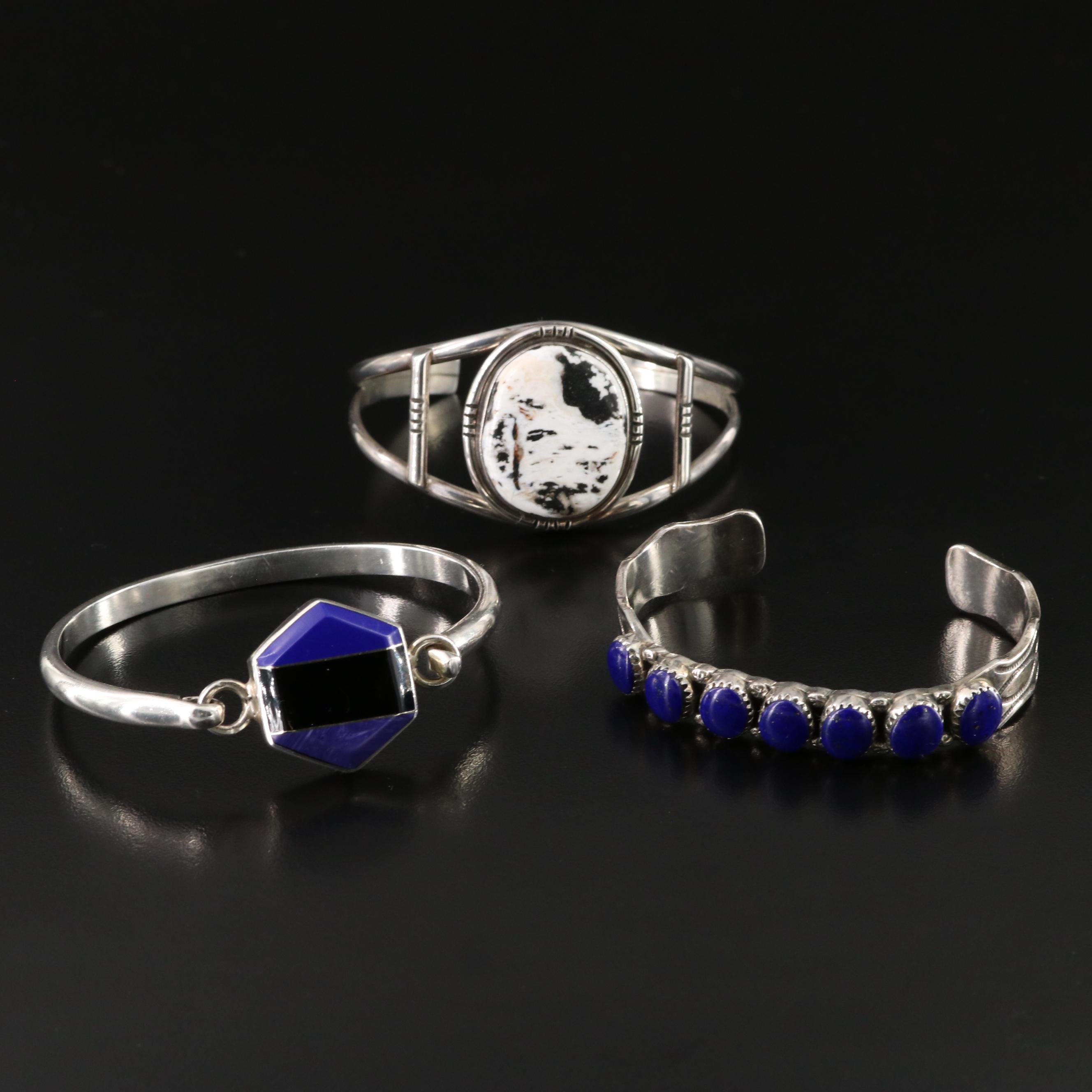Signed Southwestern & Mexican Sterling Bracelets Including Lapis Lazuli