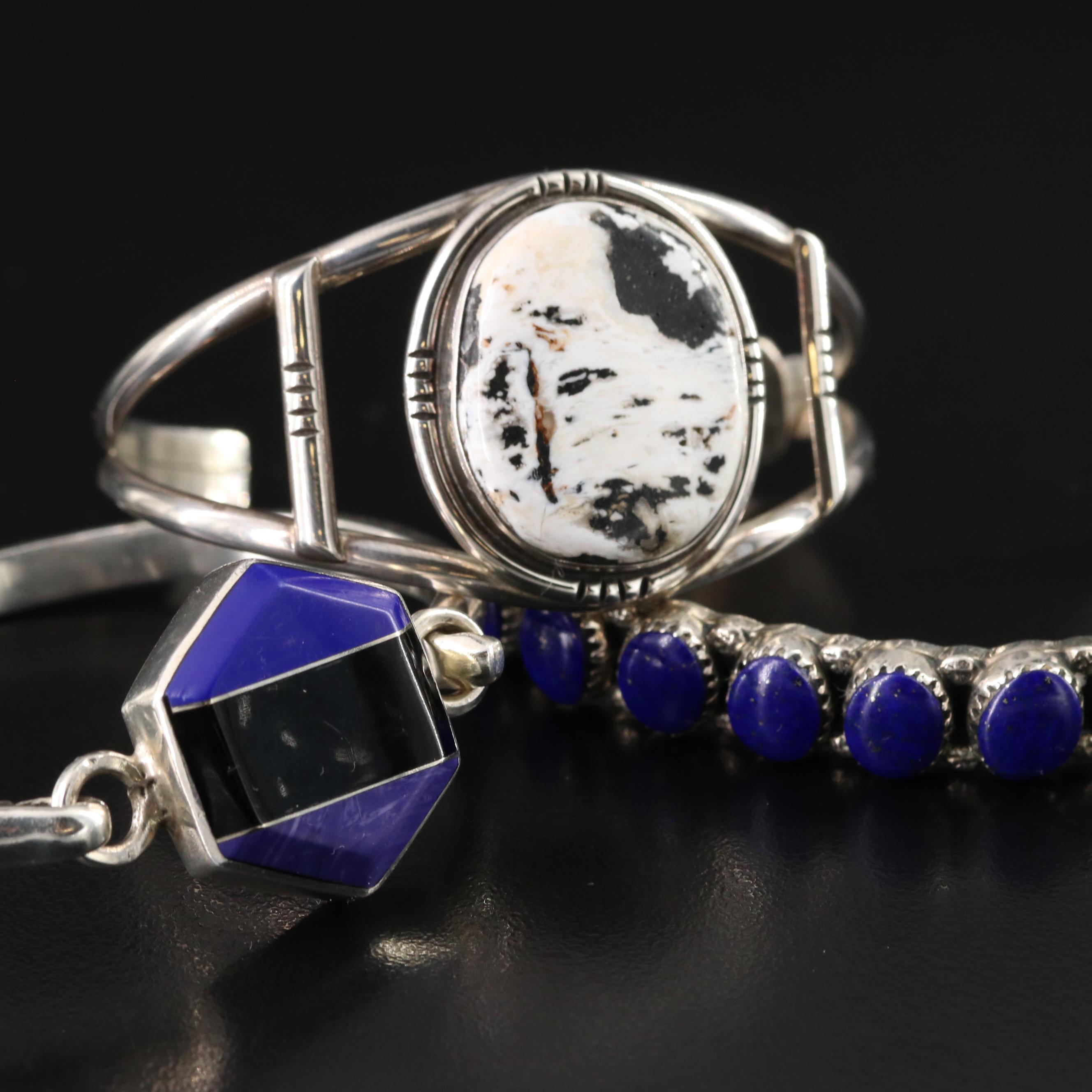 Signed Southwestern & Mexican Sterling Bracelets Including Lapis Lazuli