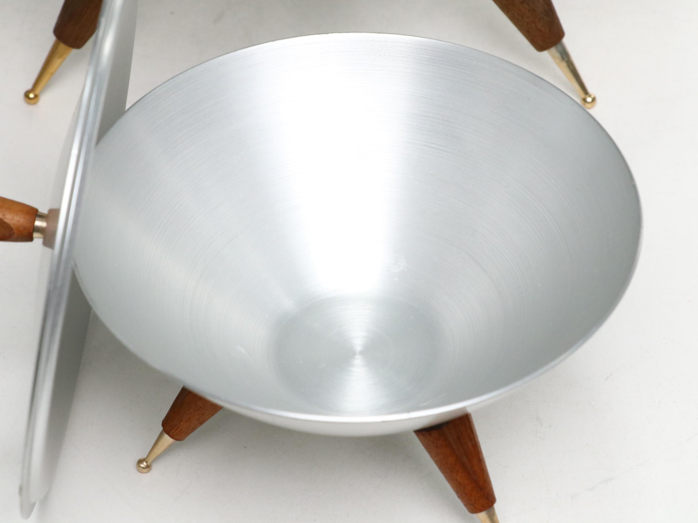 Mirro Medallion Aluminum & Teak Tripod Serving Bowls with Lid, Mid-20th Century