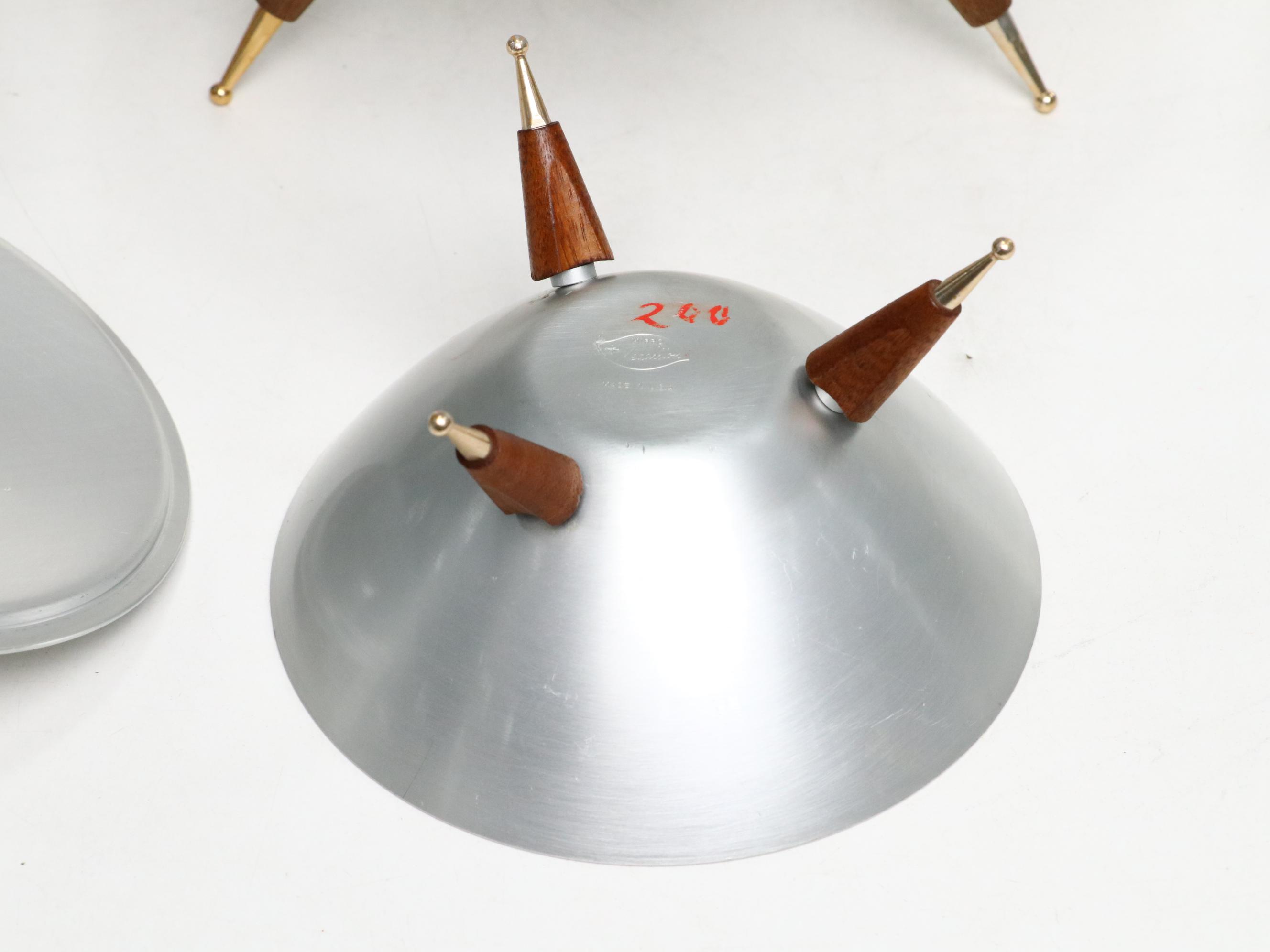 Mirro Medallion Aluminum & Teak Tripod Serving Bowls with Lid, Mid-20th Century