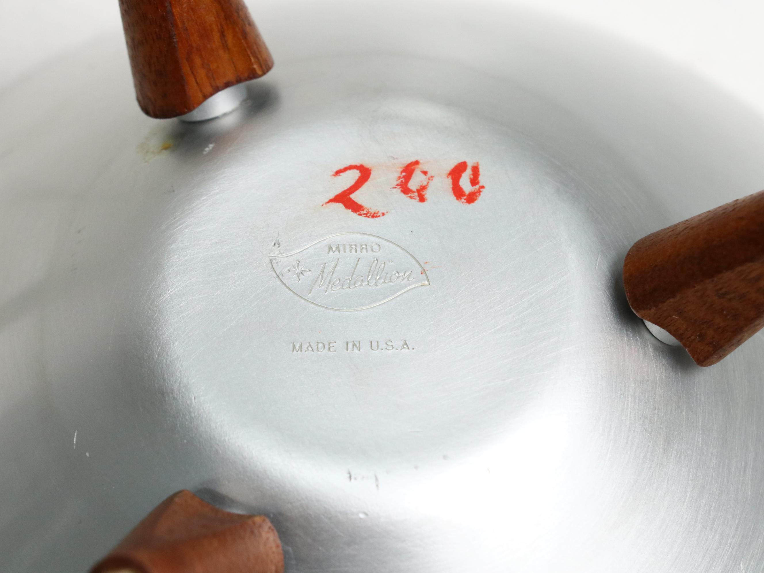 Mirro Medallion Aluminum & Teak Tripod Serving Bowls with Lid, Mid-20th Century