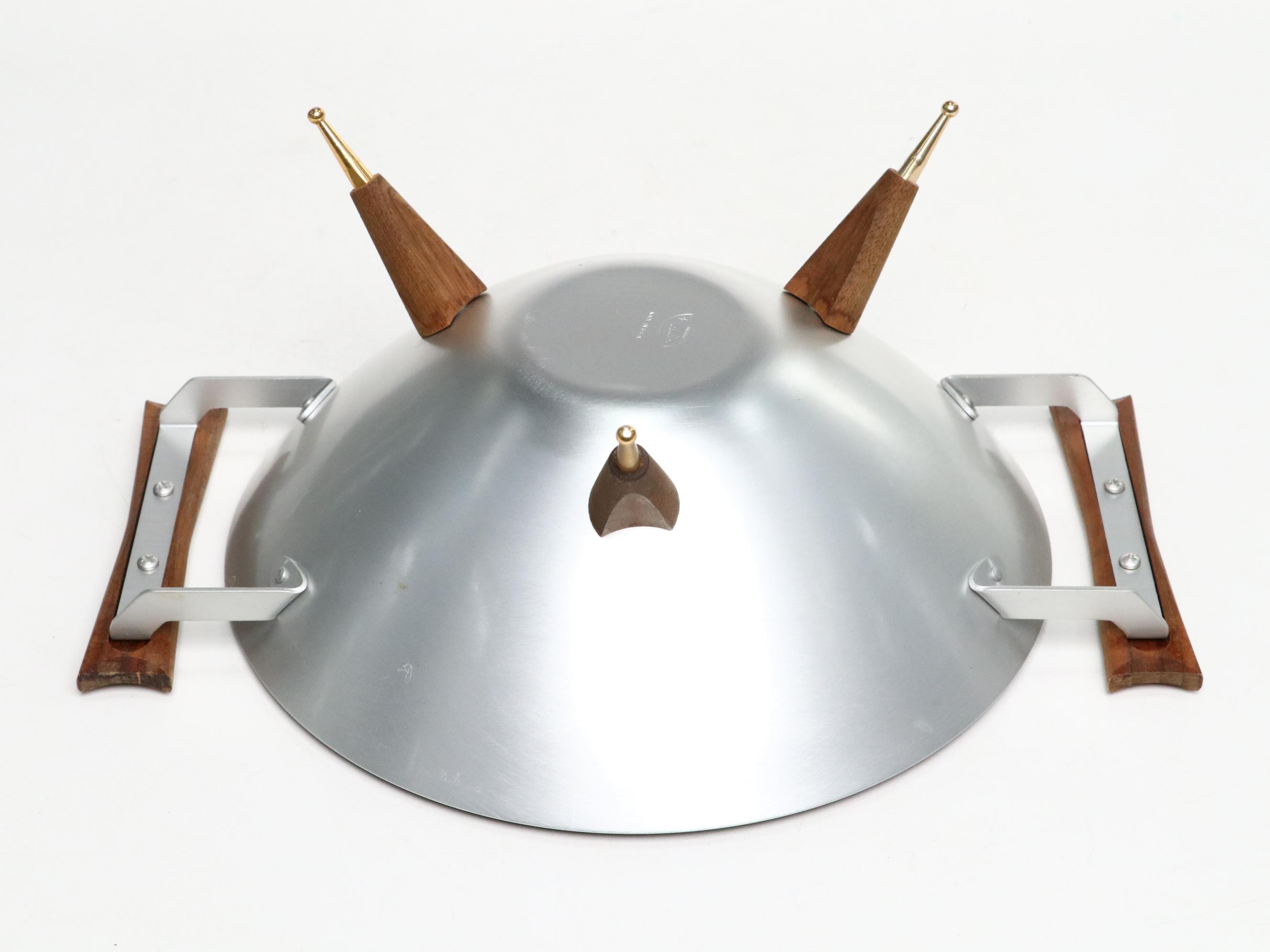 Mirro Medallion Aluminum & Teak Tripod Serving Bowls with Lid, Mid-20th Century