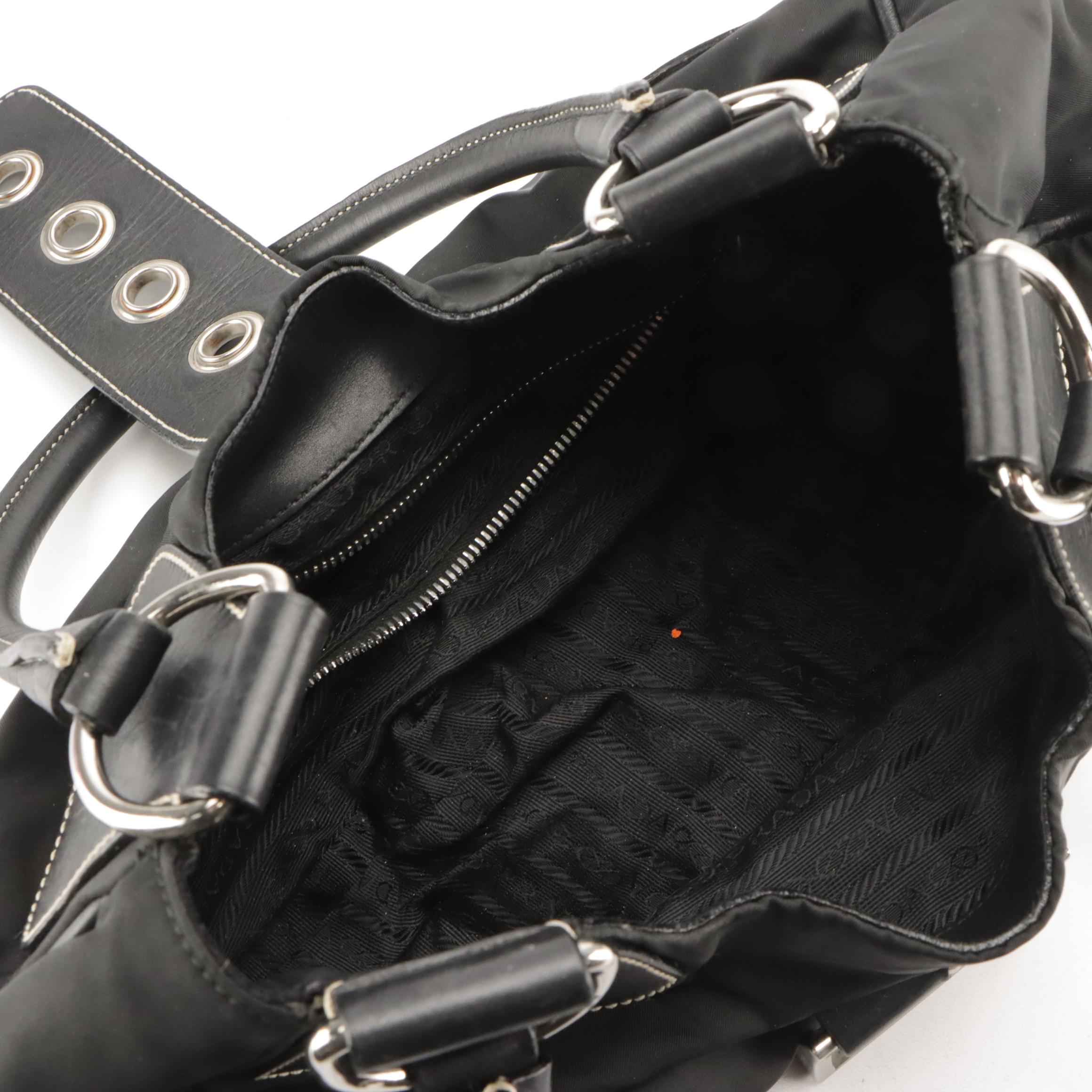 Prada Classic Buckle Hobo Bag in Black Nylon and Leather