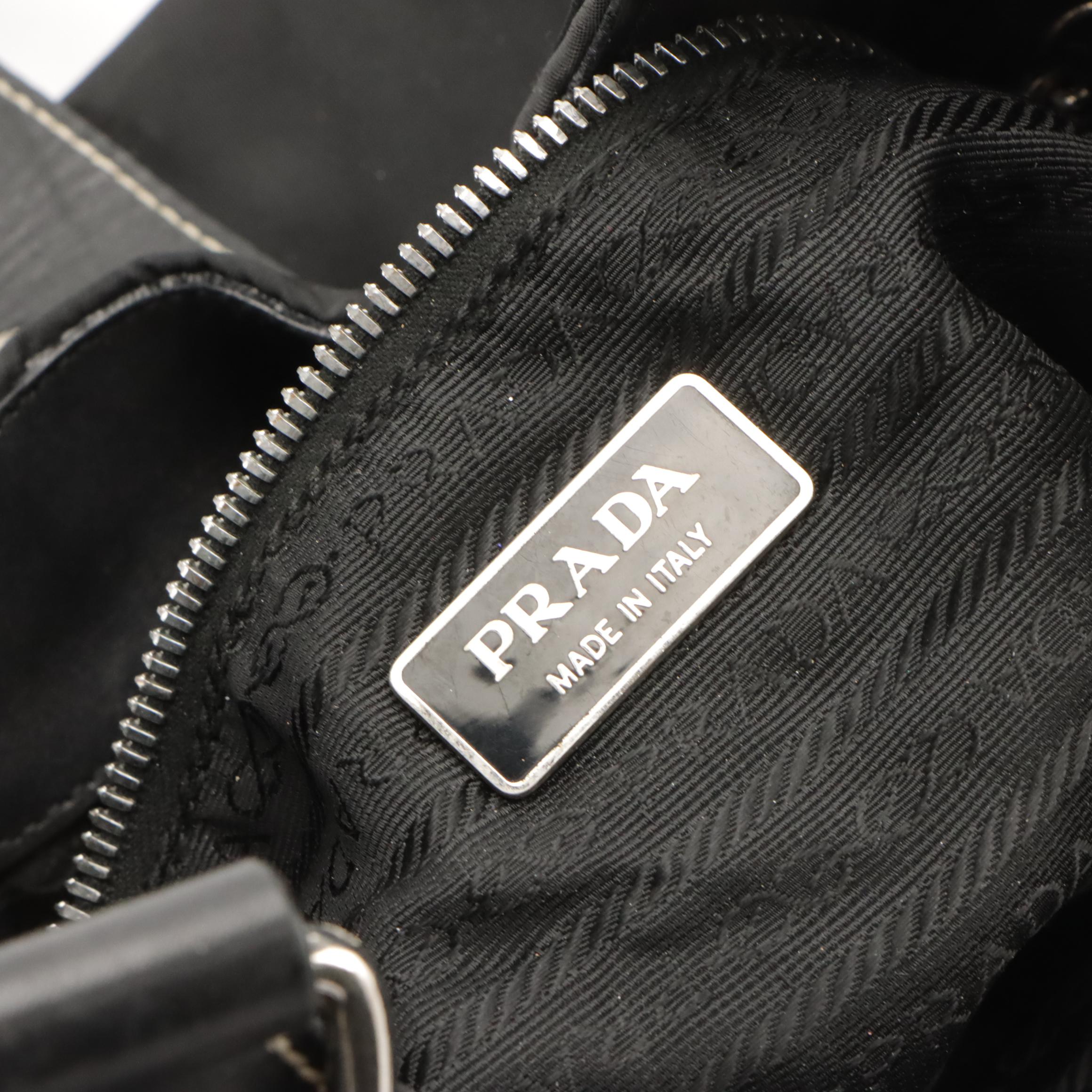Prada Classic Buckle Hobo Bag in Black Nylon and Leather