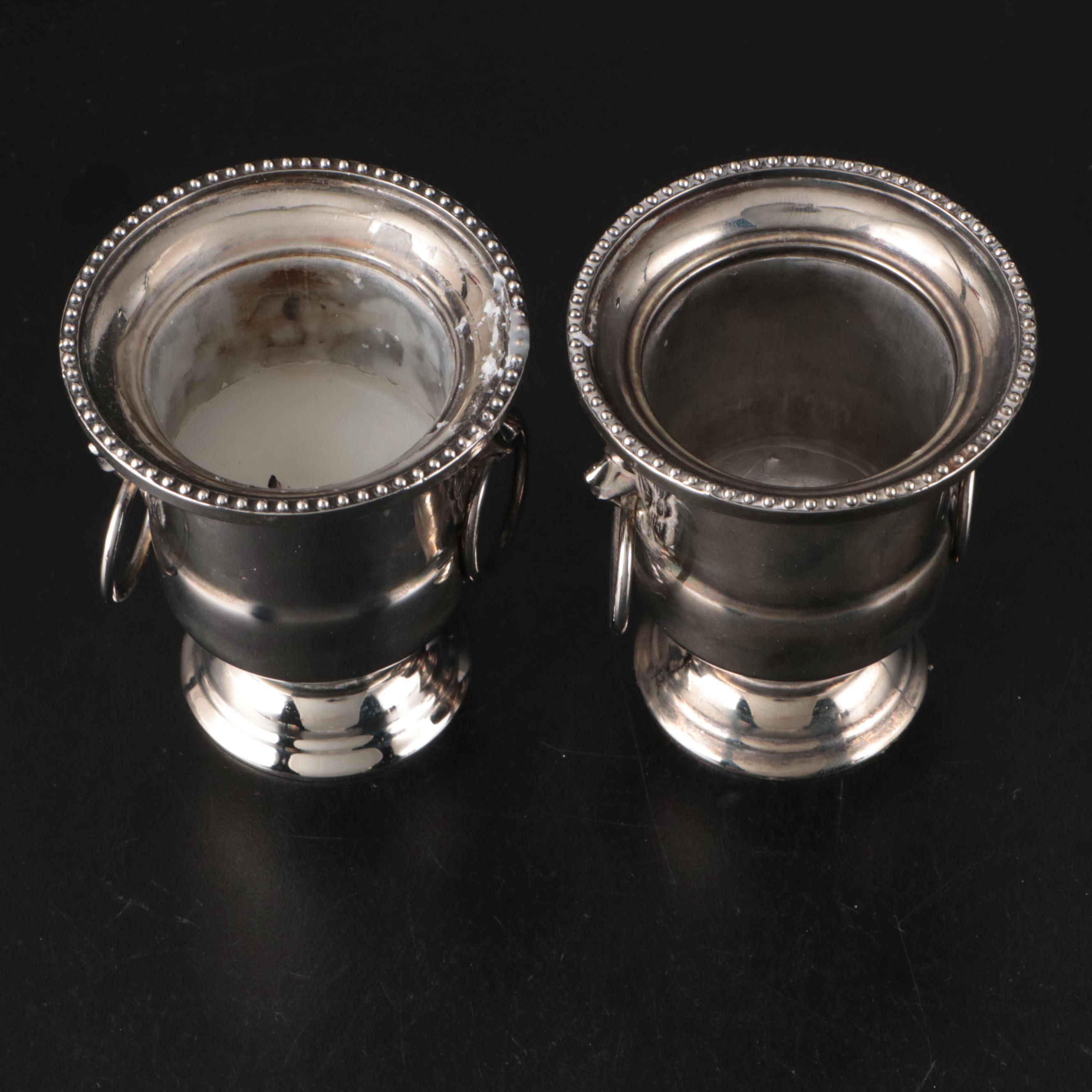 Silver Plate Urn Toothpick Holders, Decanter Tags and Shakers