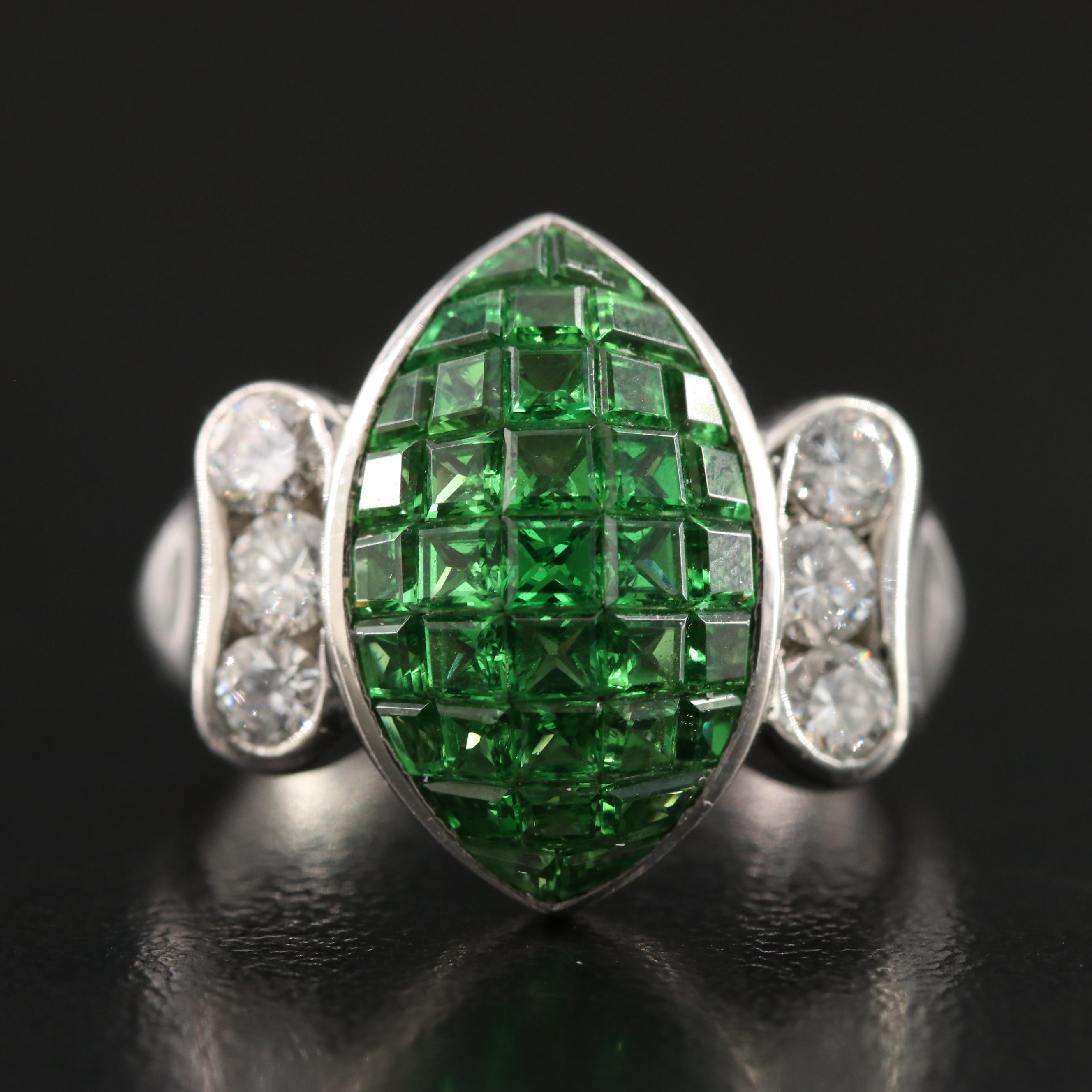 Platinum Tsavorite and Diamond Ring