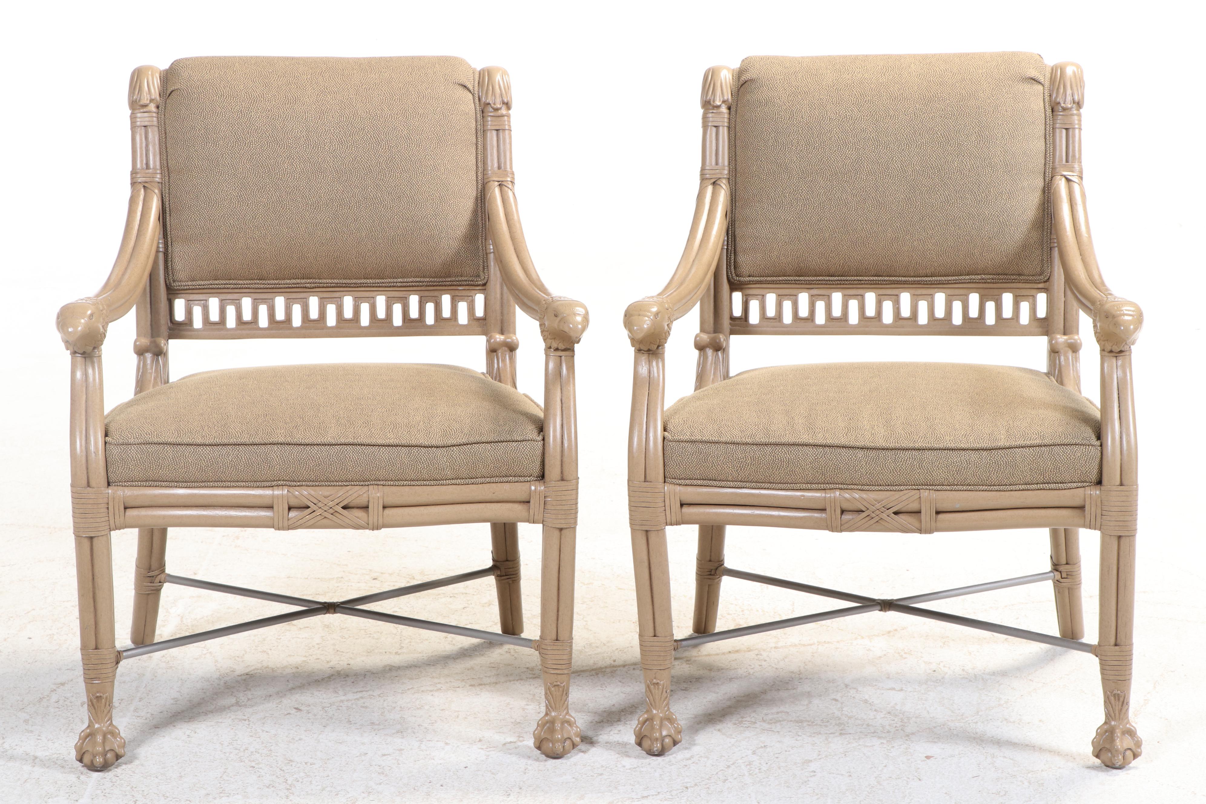 Pair of Ferguson Copeland "Napoleonic" Painted and Custom-Upholstered Armchairs