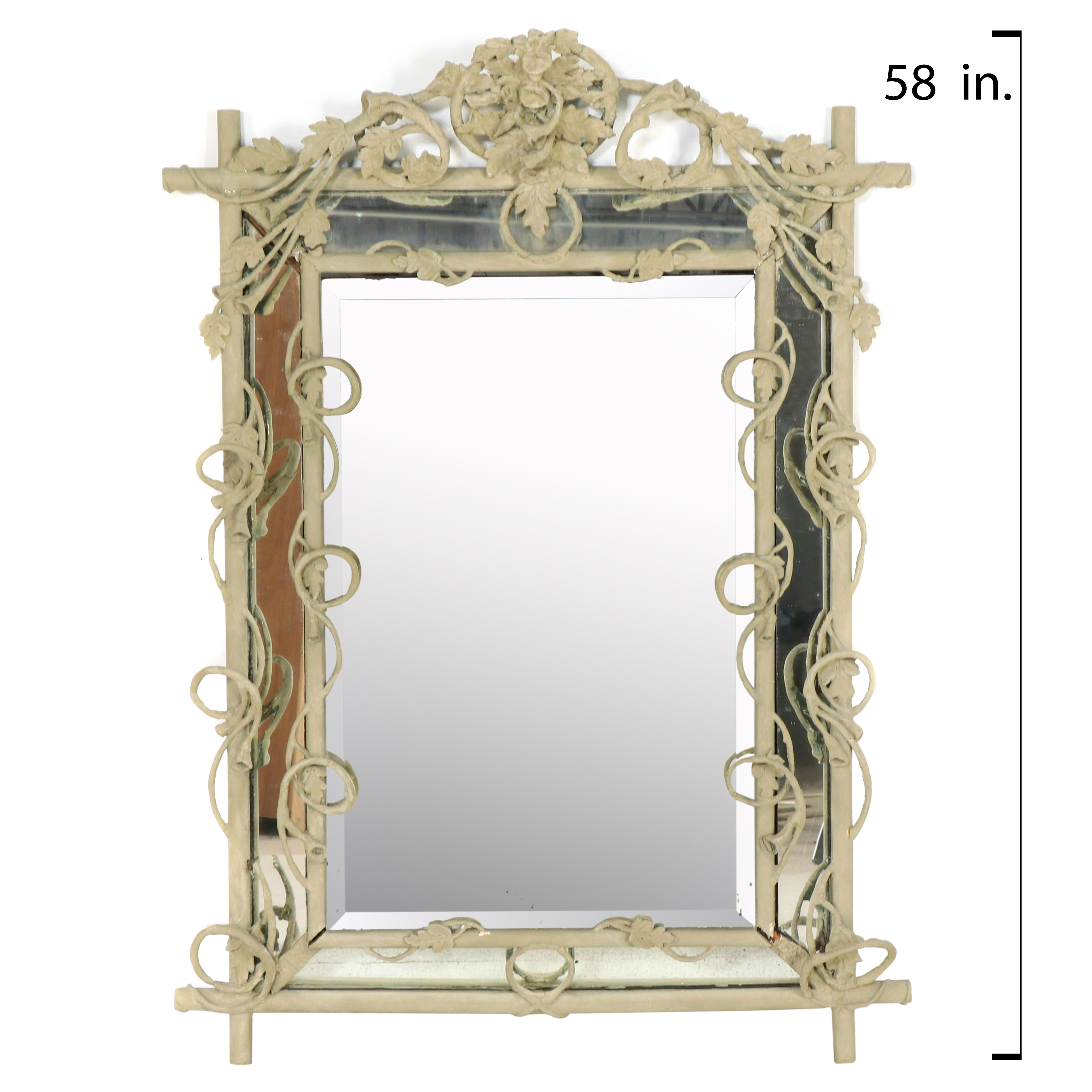 DRT Green-Painted Scrolling Vine Openwork Framed Wall Mirror