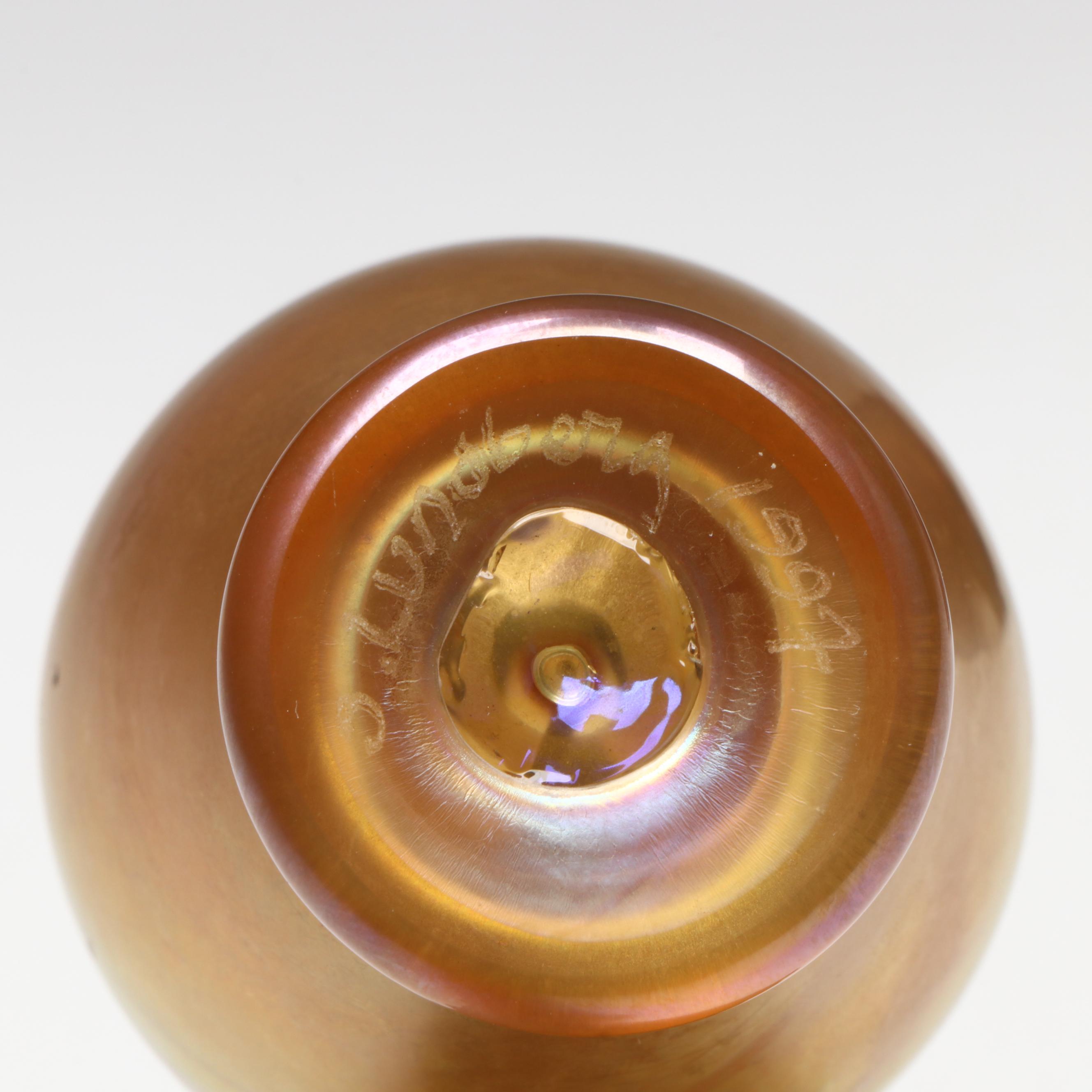 Steven Lundberg and Other Iridescent Art Glass Bud Vases, Late 20th Century