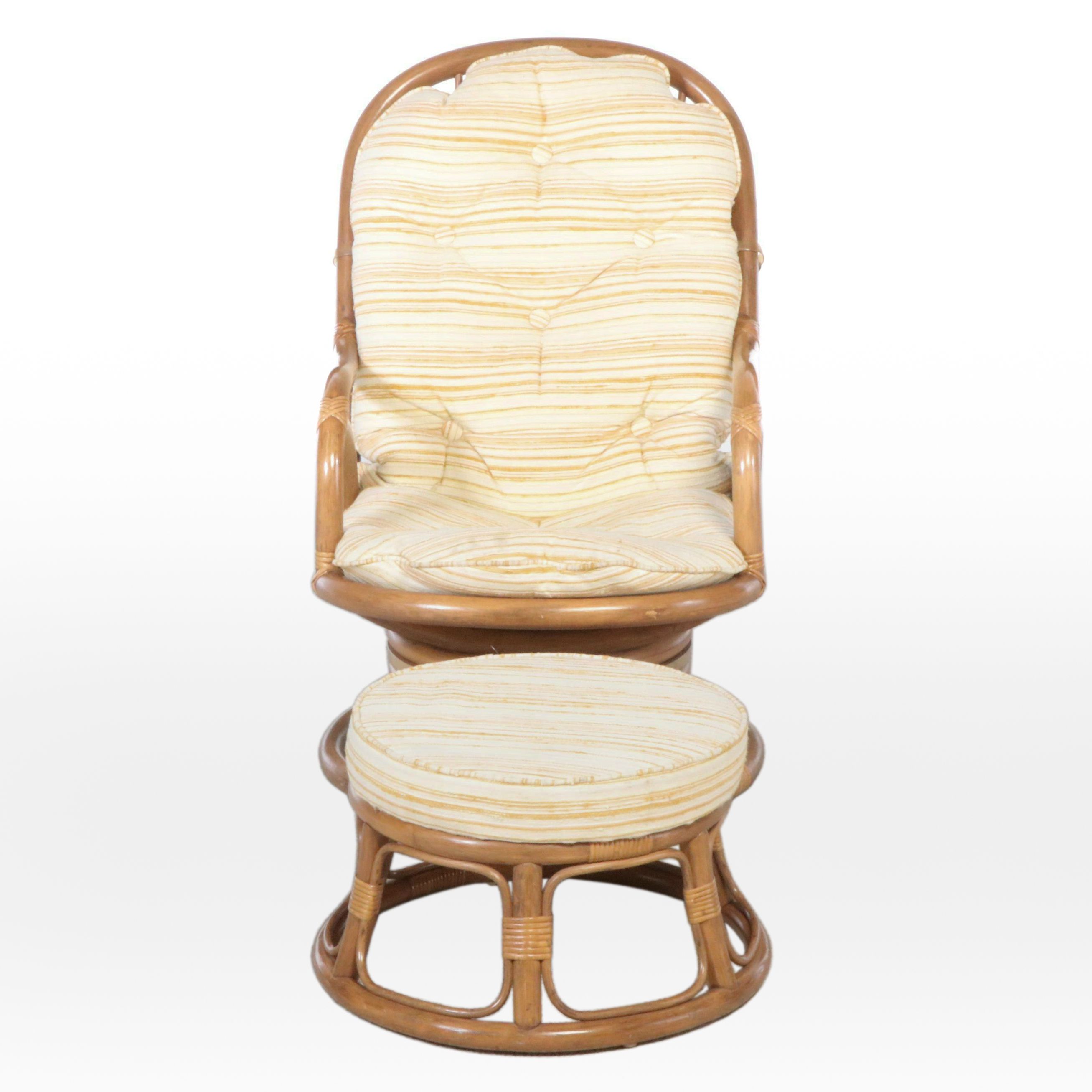 Rattan Swivel Lounge Chair with Ottoman