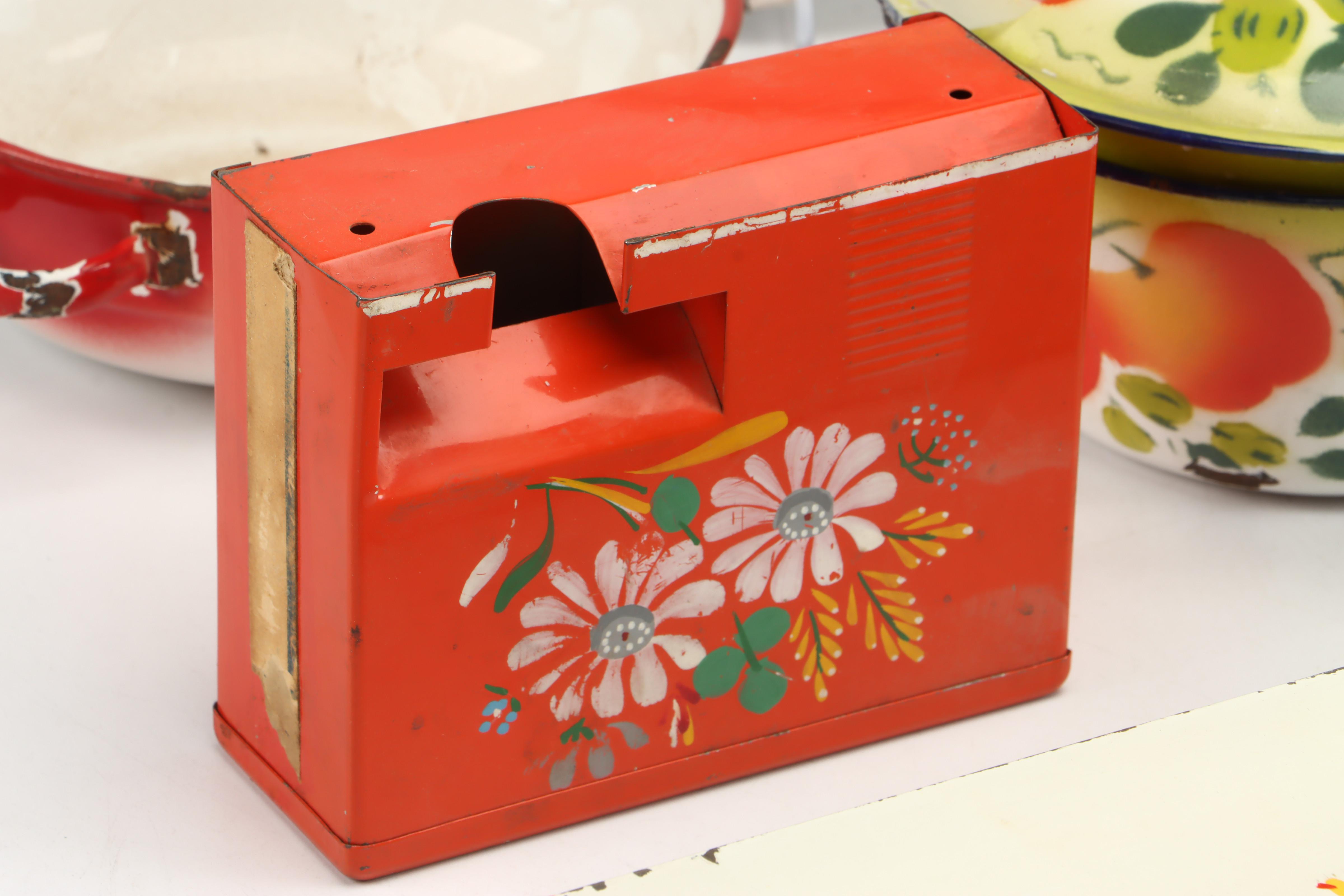 Peacock Floral Motif Enameled Metal Platter and Mugs with More