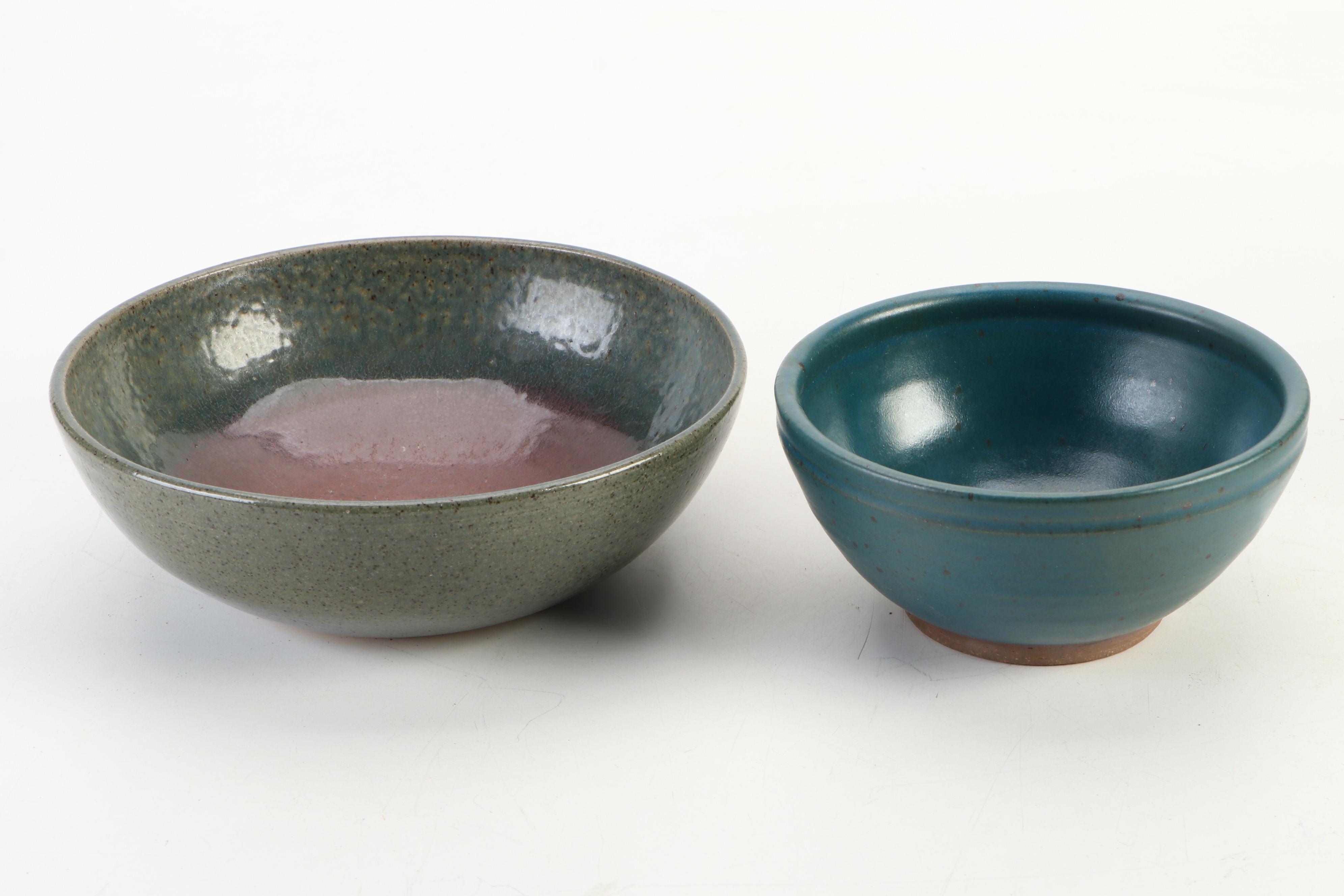 J. Smith and Other Studio Art Pottery Bowl and Pitcher, Late 20th Century