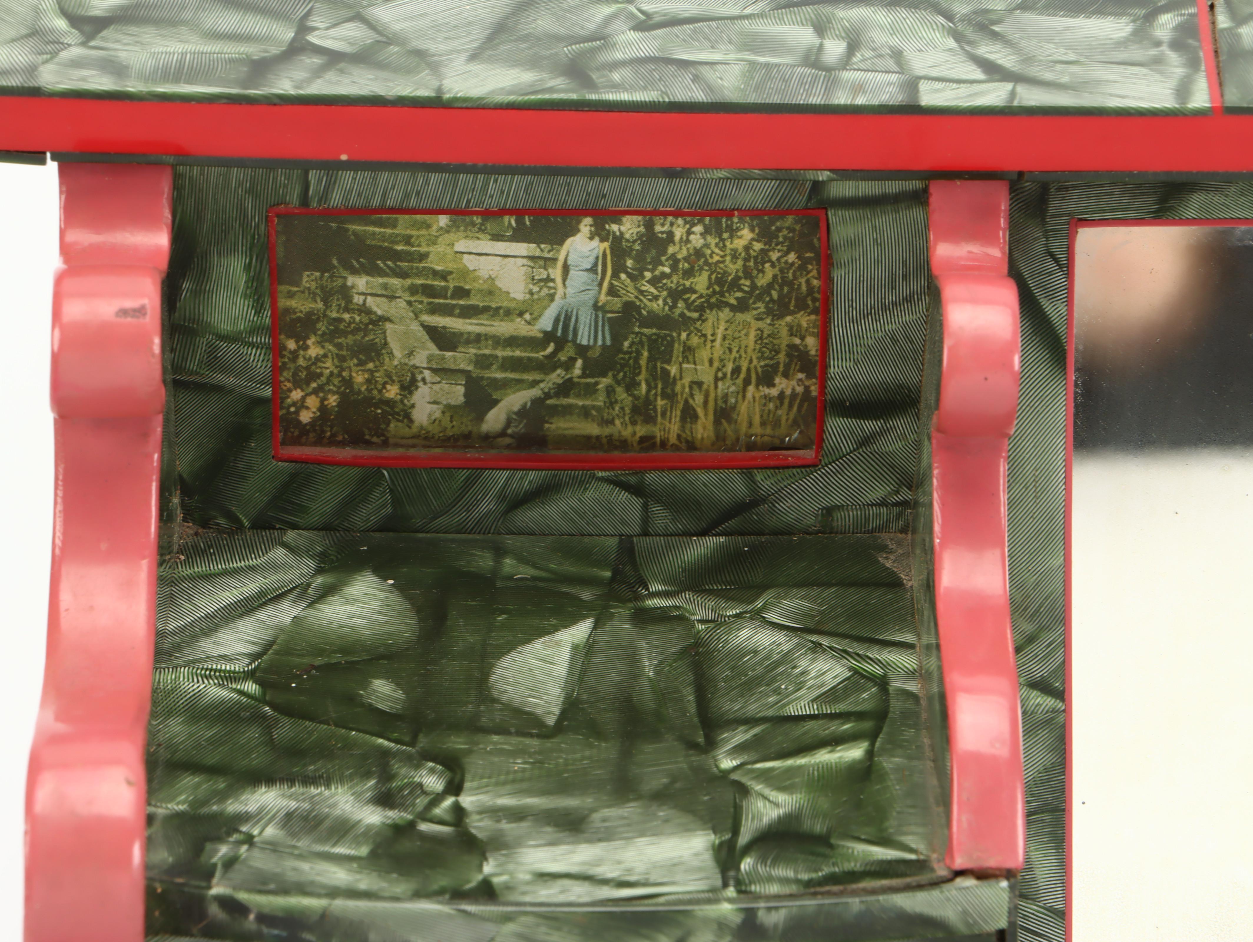 Art Deco Handcrafted Red and Green Bakelite Over Wood Jewelry Box