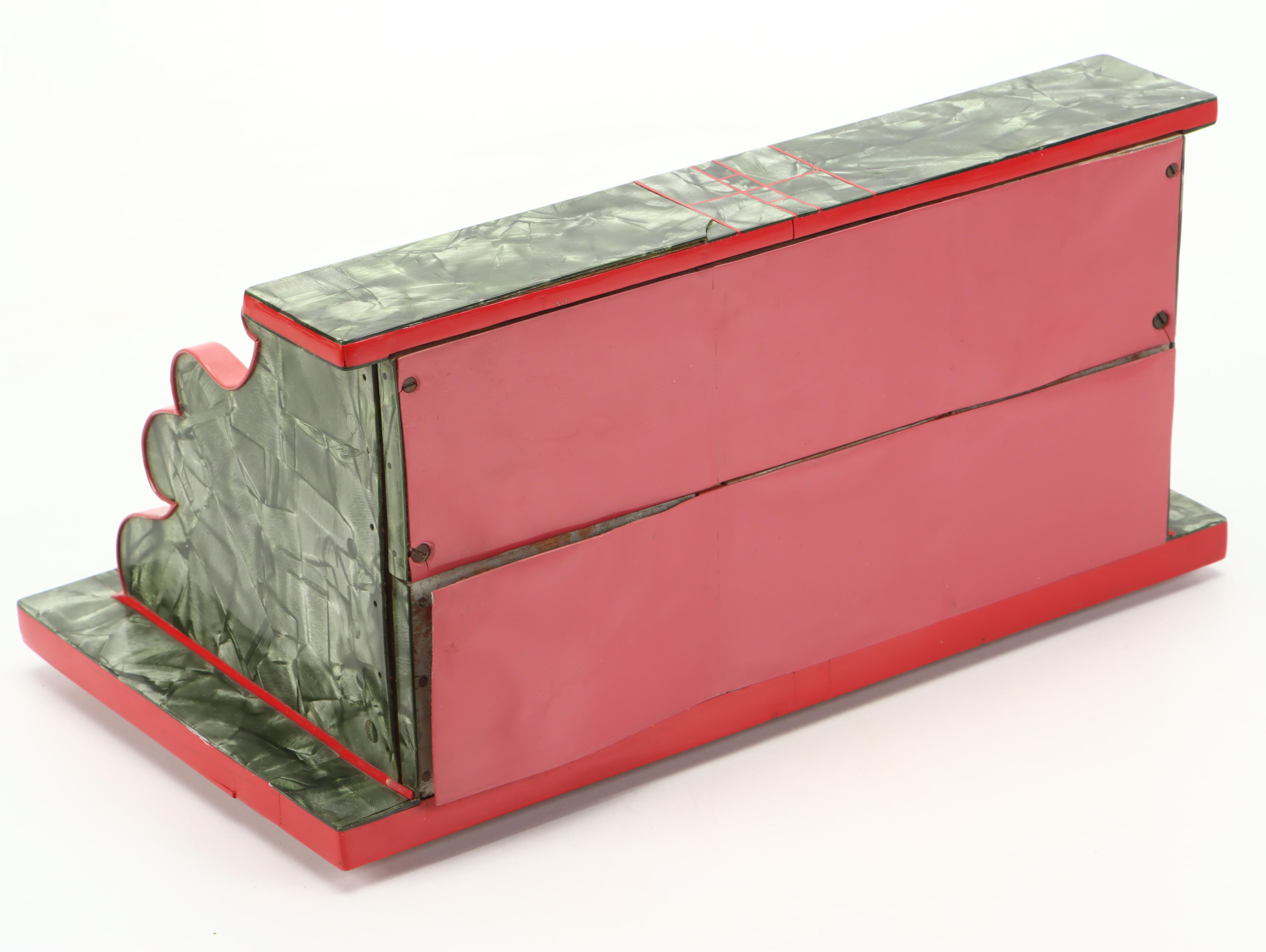 Art Deco Handcrafted Red and Green Bakelite Over Wood Jewelry Box