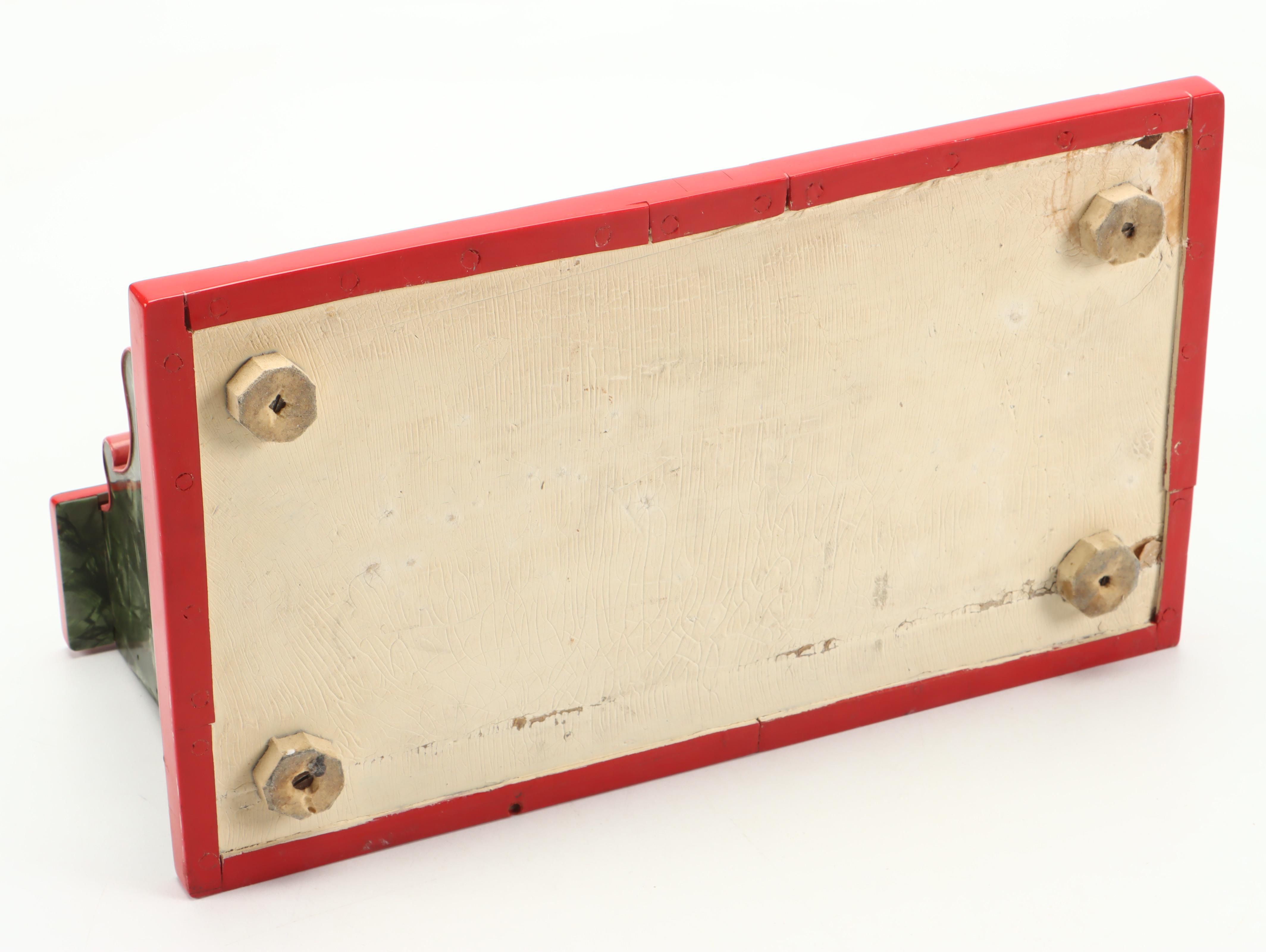 Art Deco Handcrafted Red and Green Bakelite Over Wood Jewelry Box