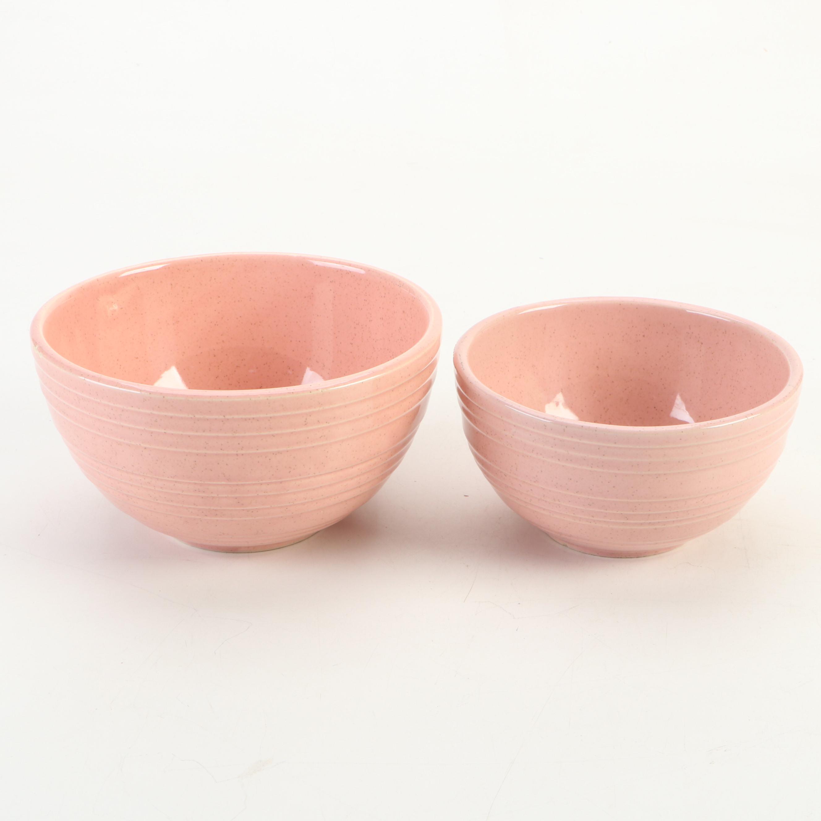 McCoy Pottery Speckled Pink Nesting Mixing Bowls with Napco Planter, Mid-20th C.