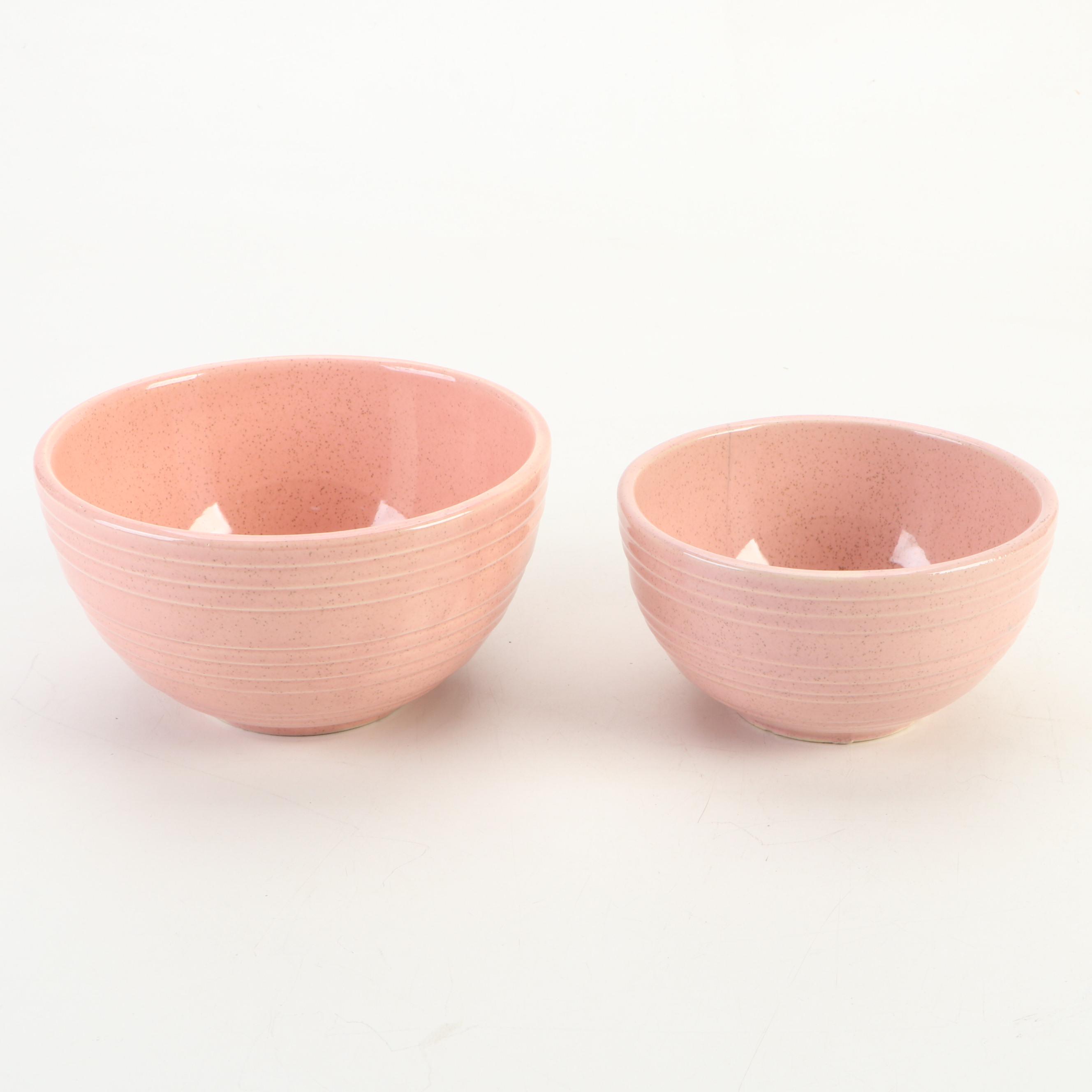 McCoy Pottery Speckled Pink Nesting Mixing Bowls with Napco Planter, Mid-20th C.
