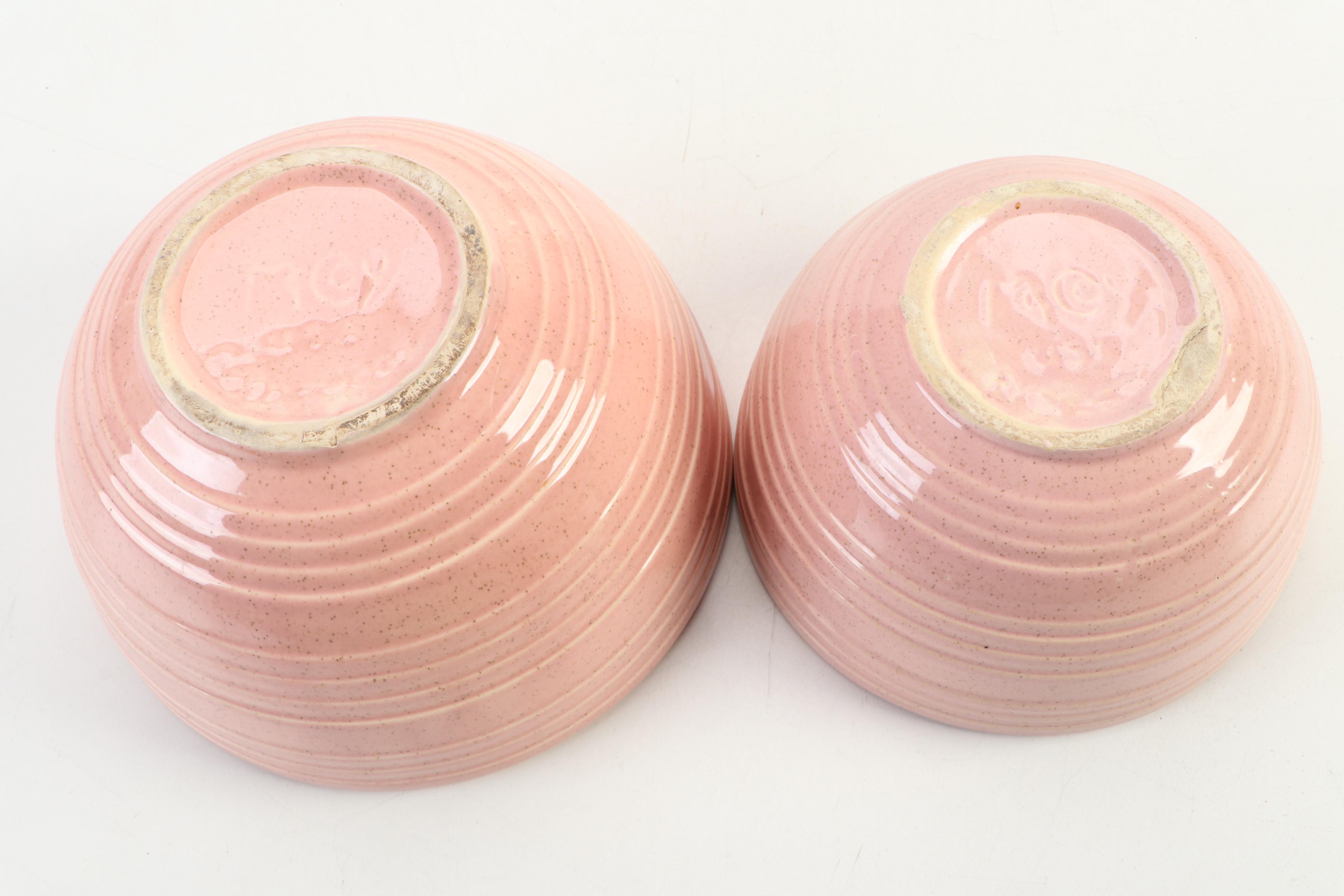 McCoy Pottery Speckled Pink Nesting Mixing Bowls with Napco Planter, Mid-20th C.