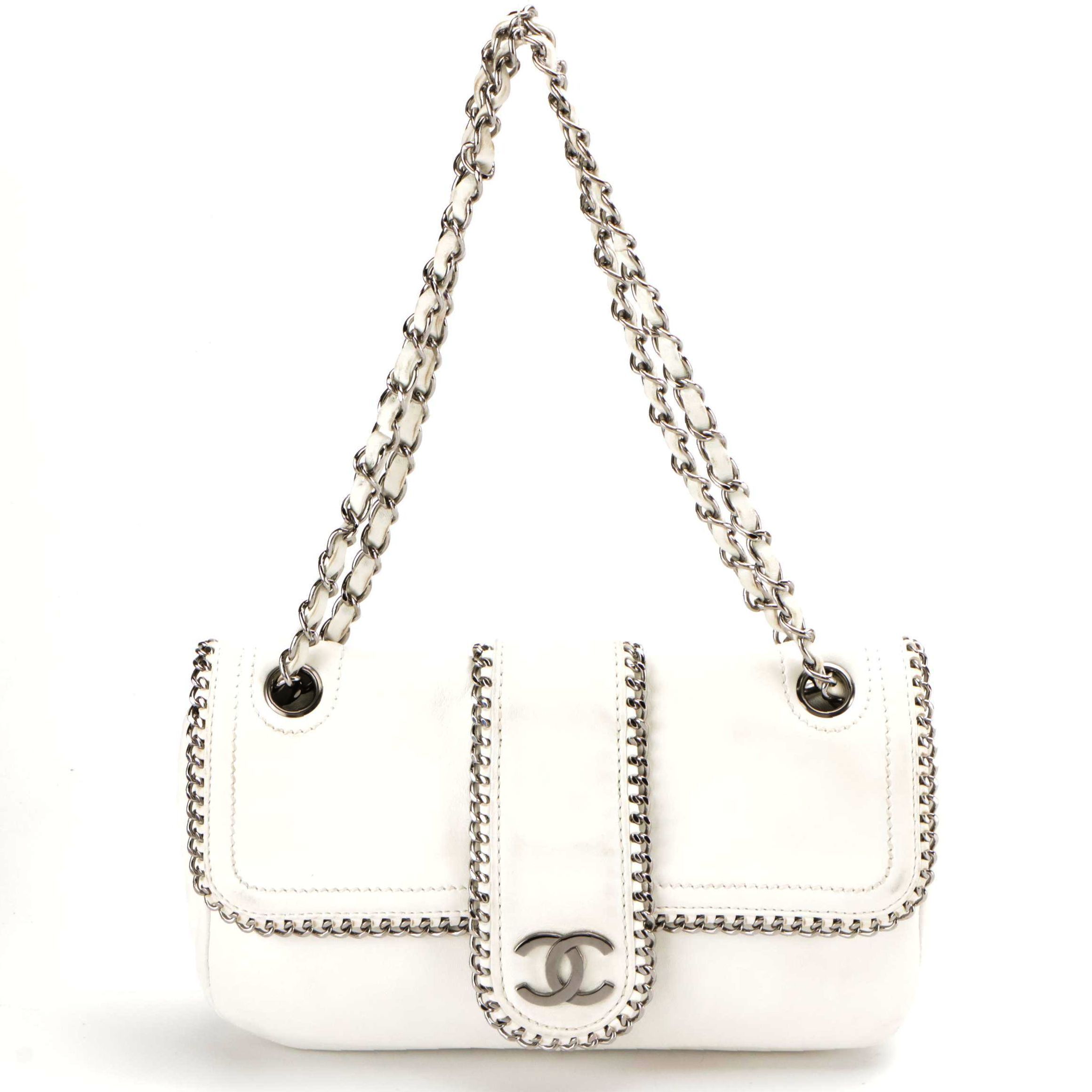 Chanel Small Madison Single Flap Shoulder Bag in White Calfskin Leather
