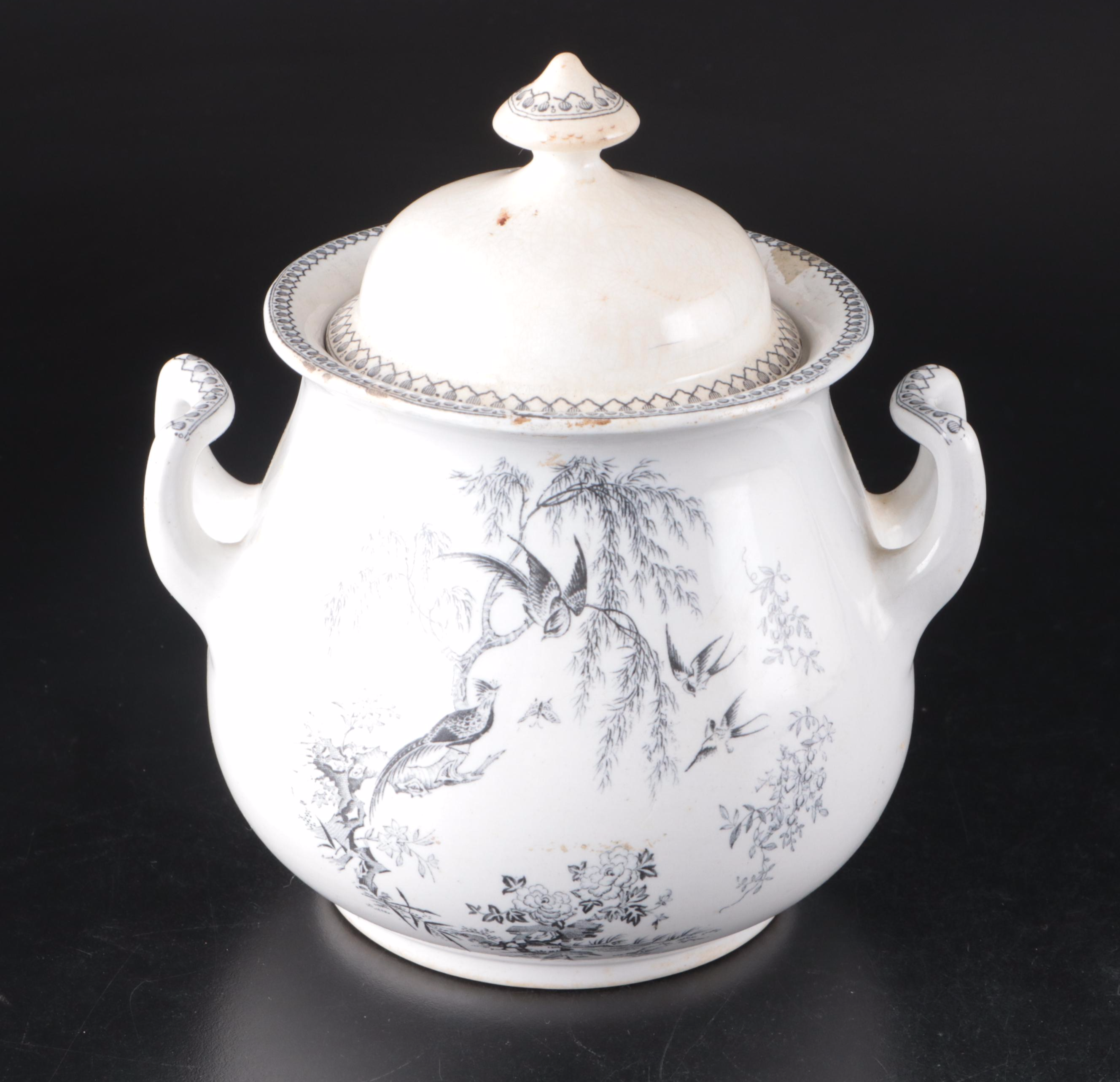 T. Elsemore & Son English Earthenware "Parisian Granite" Sugar Bowl, 1872-1887