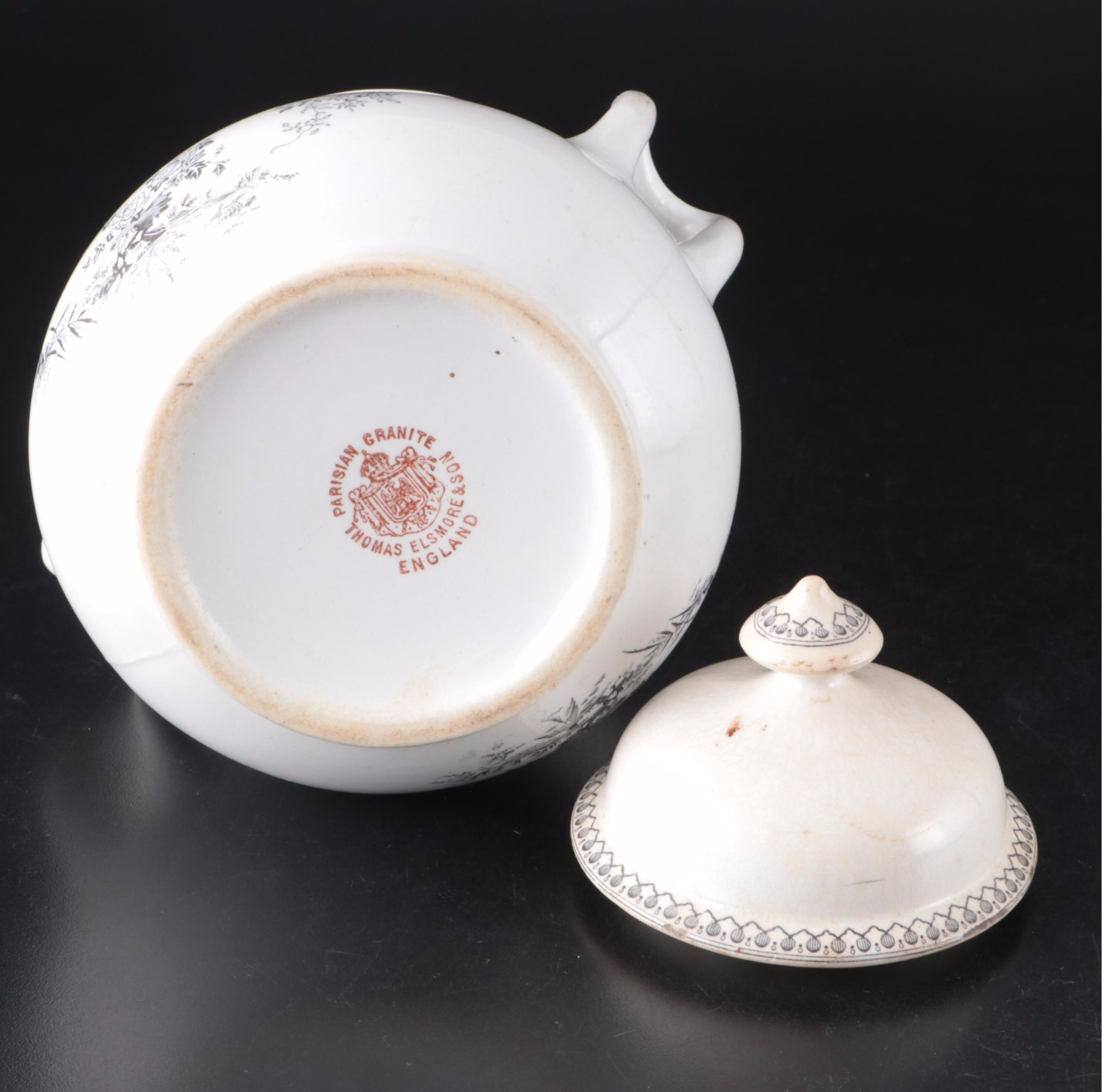 T. Elsemore & Son English Earthenware "Parisian Granite" Sugar Bowl, 1872-1887