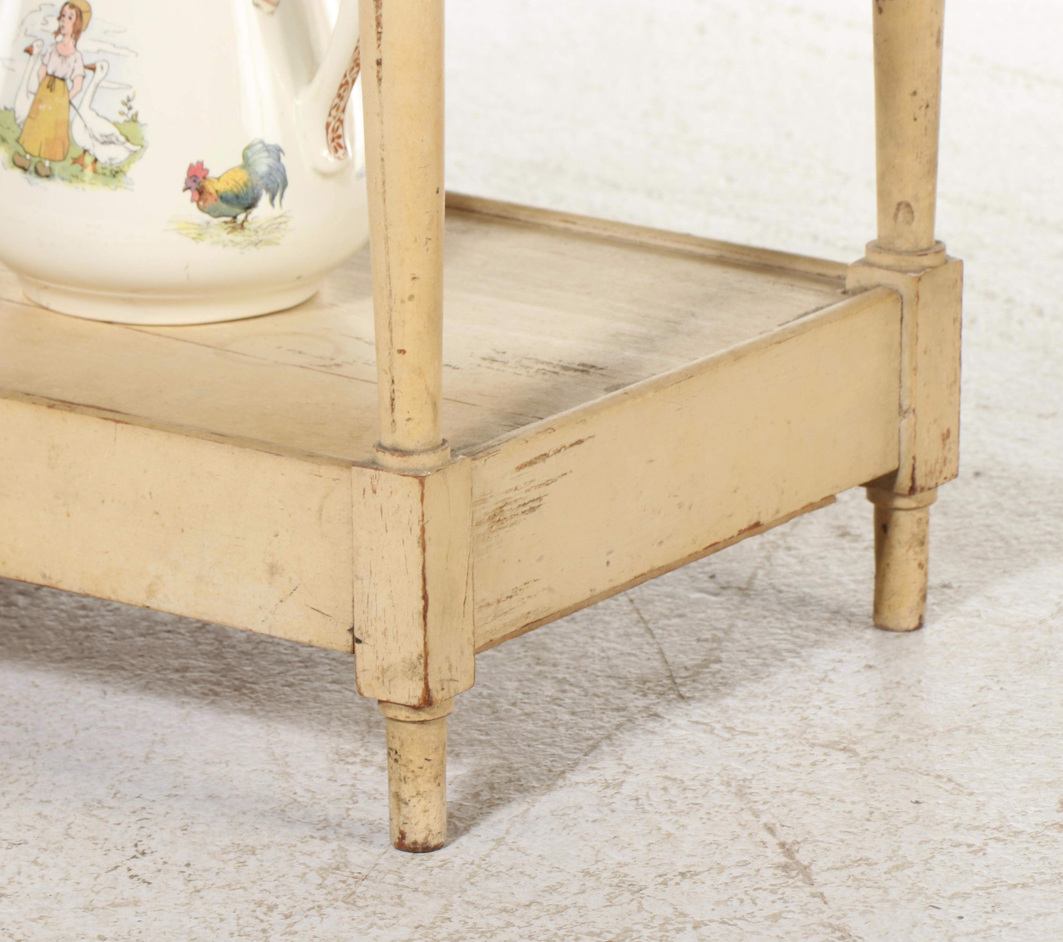 Victorian Doll Washstand with Ceramic Kate Greenaway Pitcher and Handled Basin