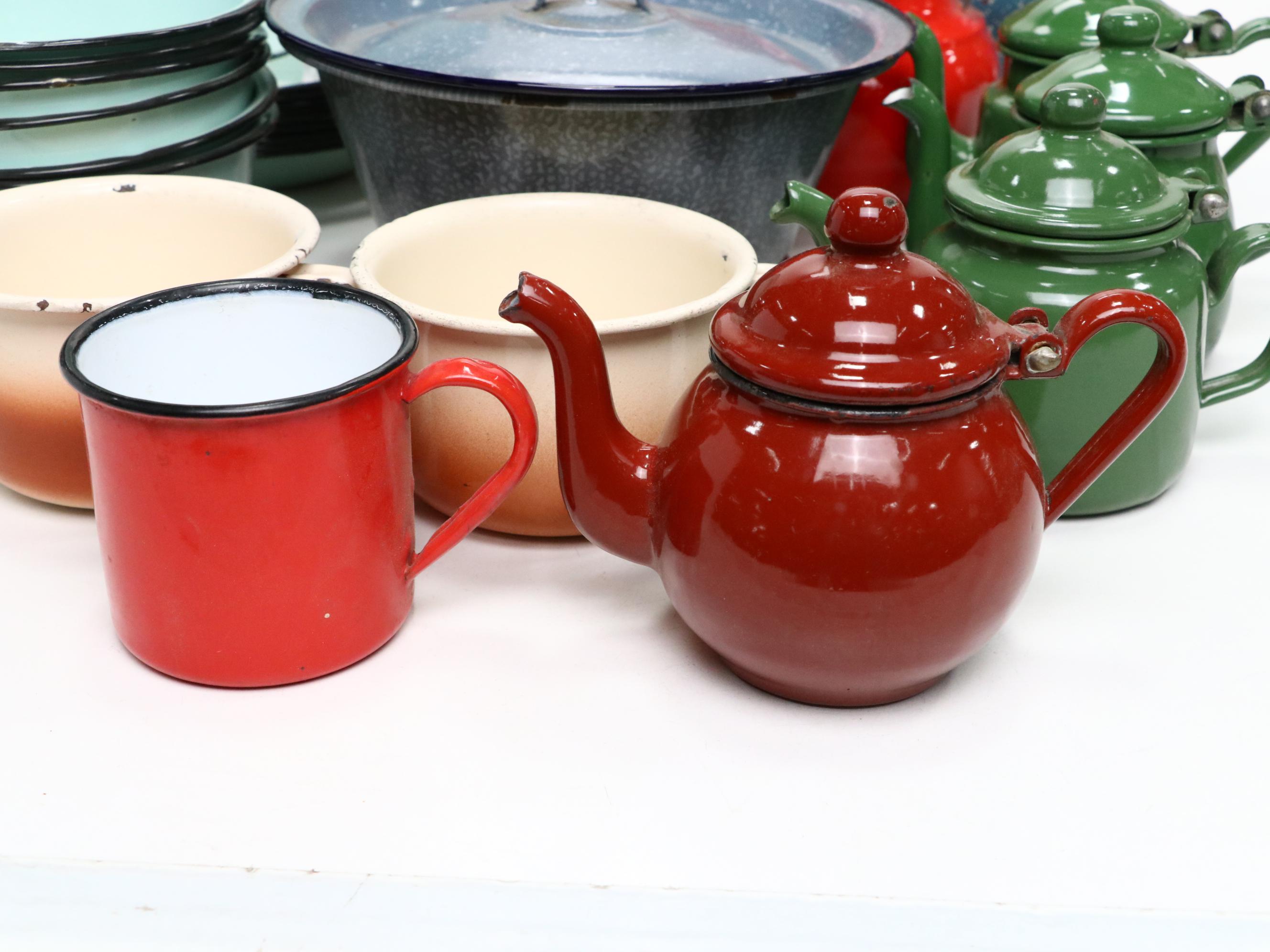 Yugoslavian Enameled Metal Teapot with Other Metal Teapots and More