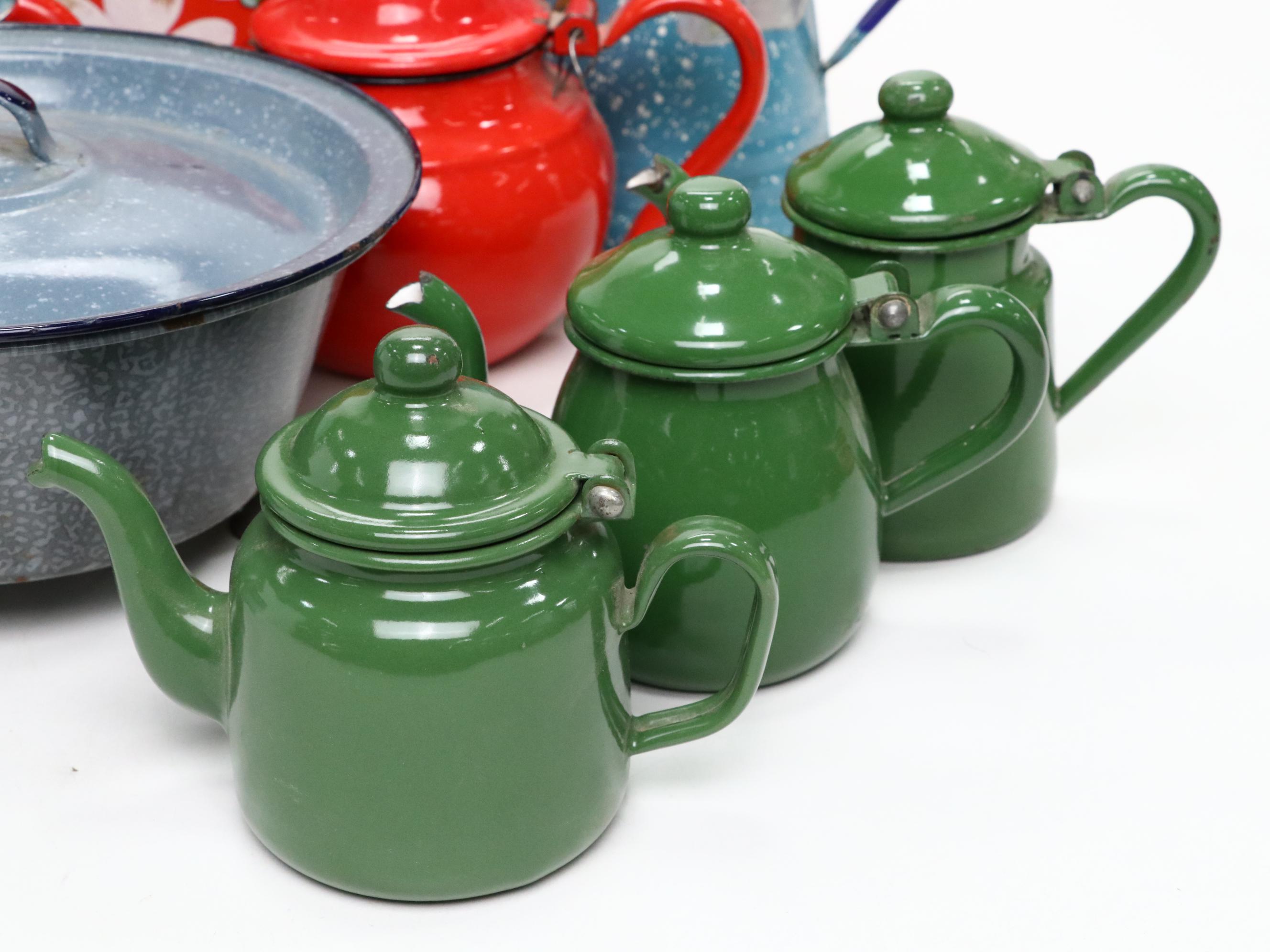 Yugoslavian Enameled Metal Teapot with Other Metal Teapots and More