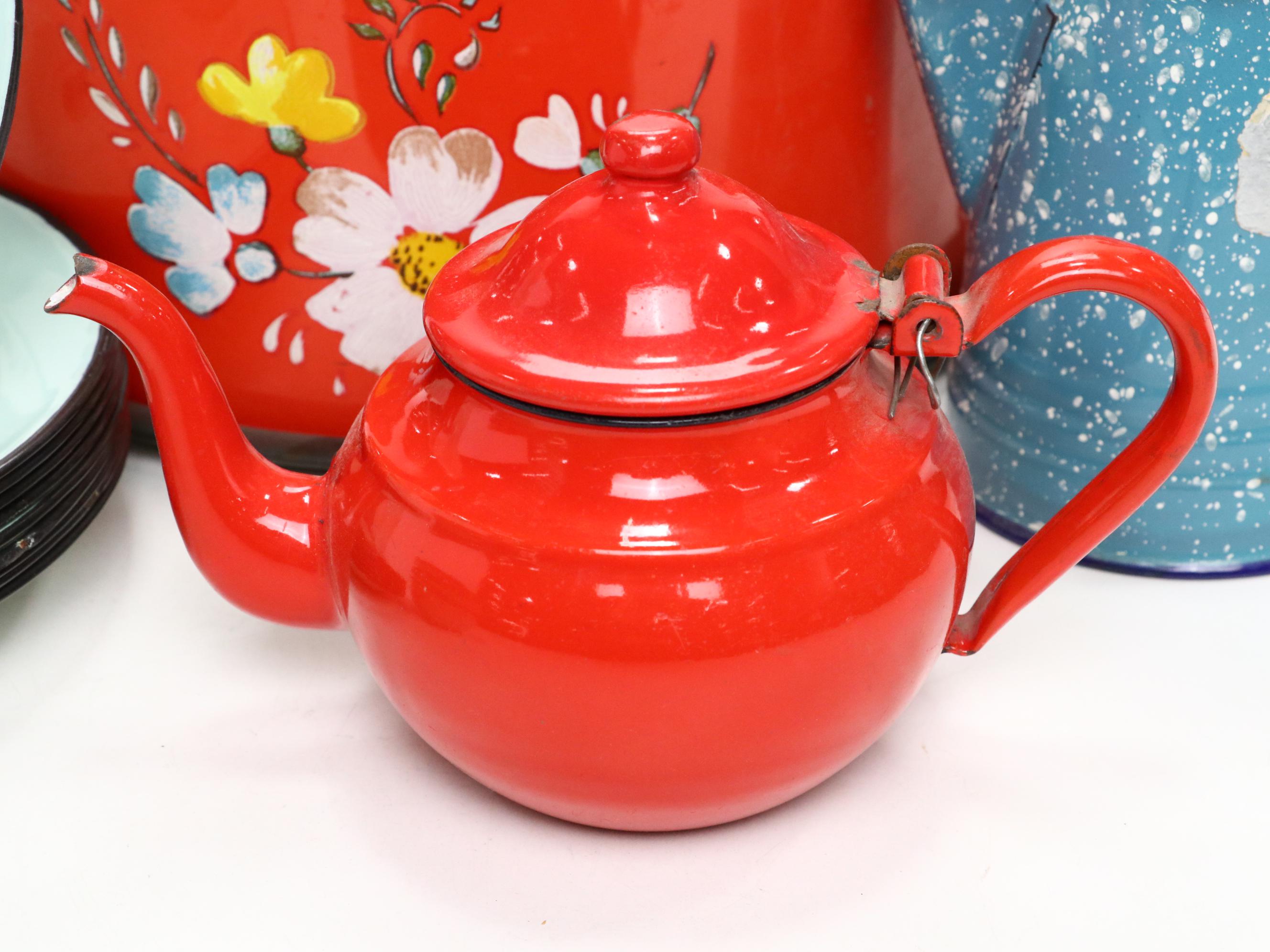 Yugoslavian Enameled Metal Teapot with Other Metal Teapots and More