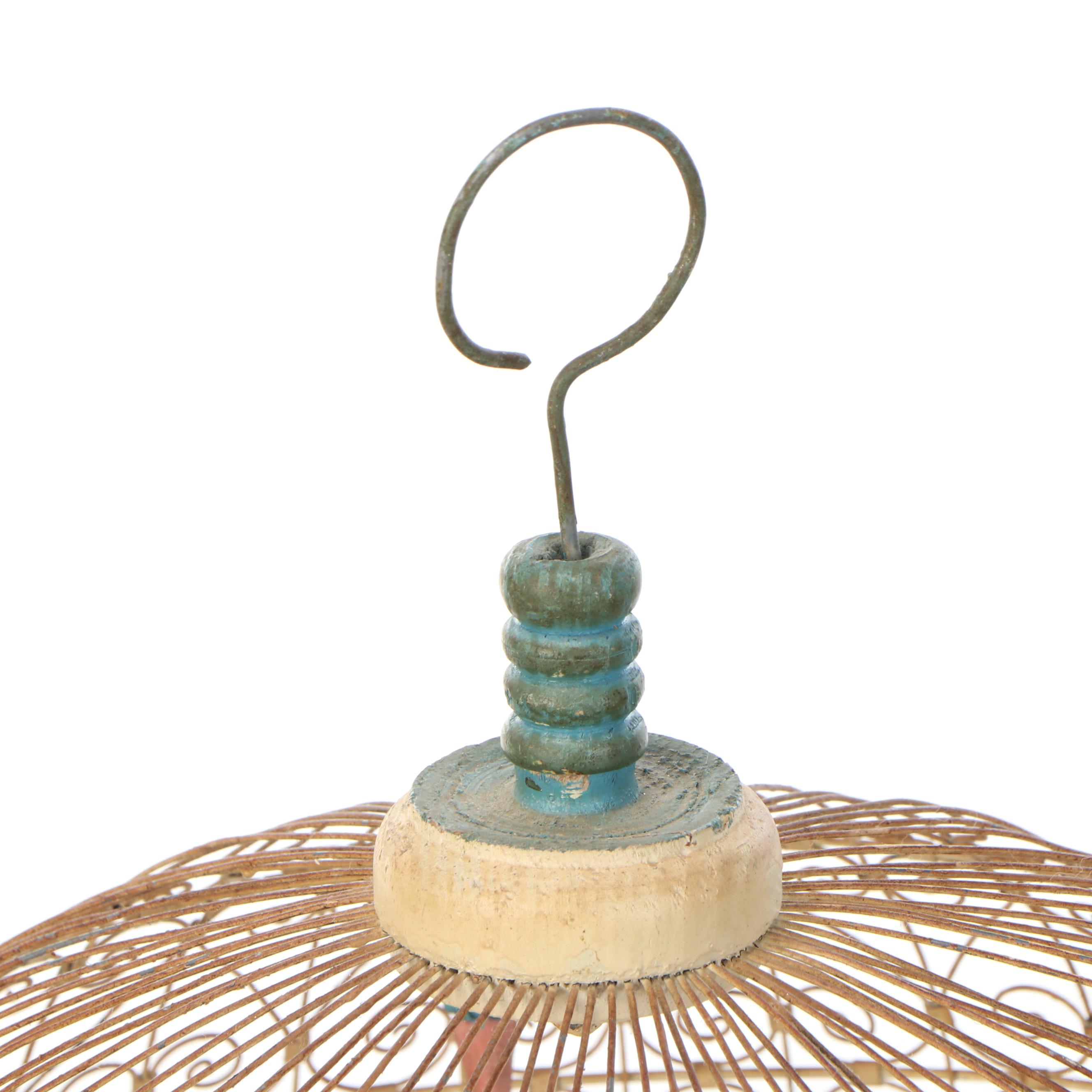 Moroccan Style Painted Wood and Scrolled Wire Domed Bird Cage