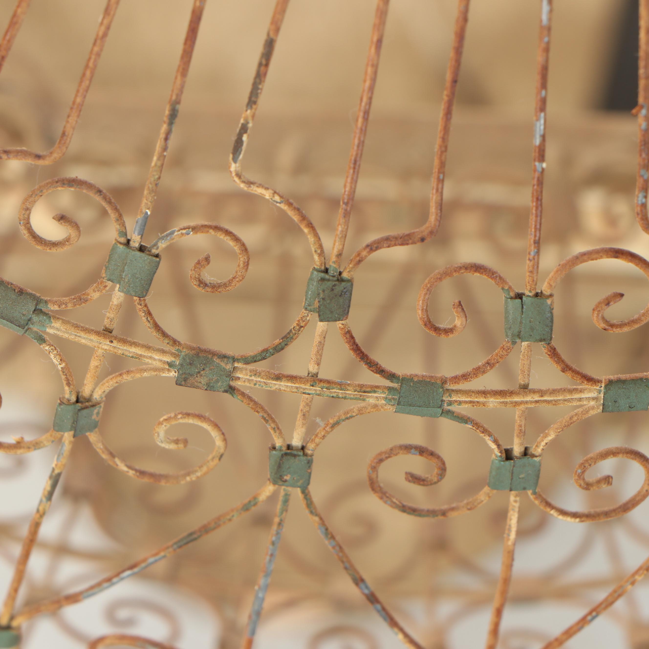 Moroccan Style Painted Wood and Scrolled Wire Domed Bird Cage