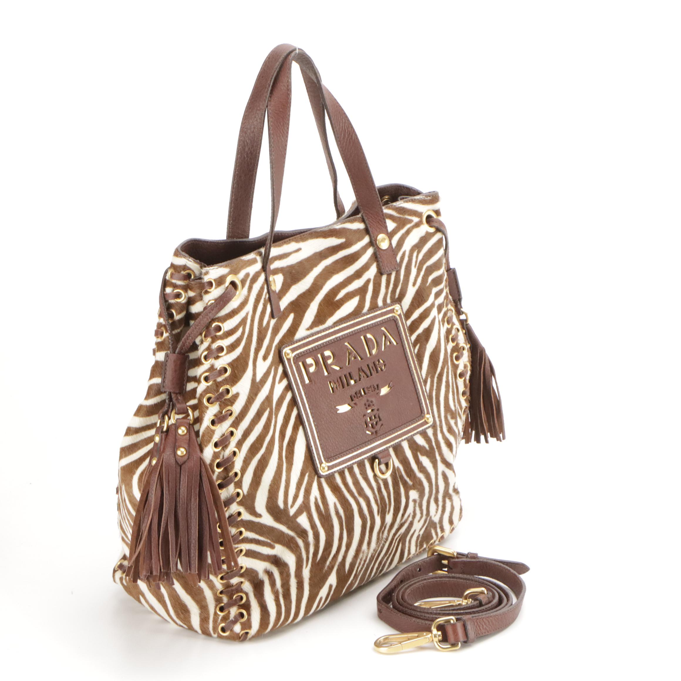 Prada Two-Way Tote in Zebra Print Cavallino Leather
