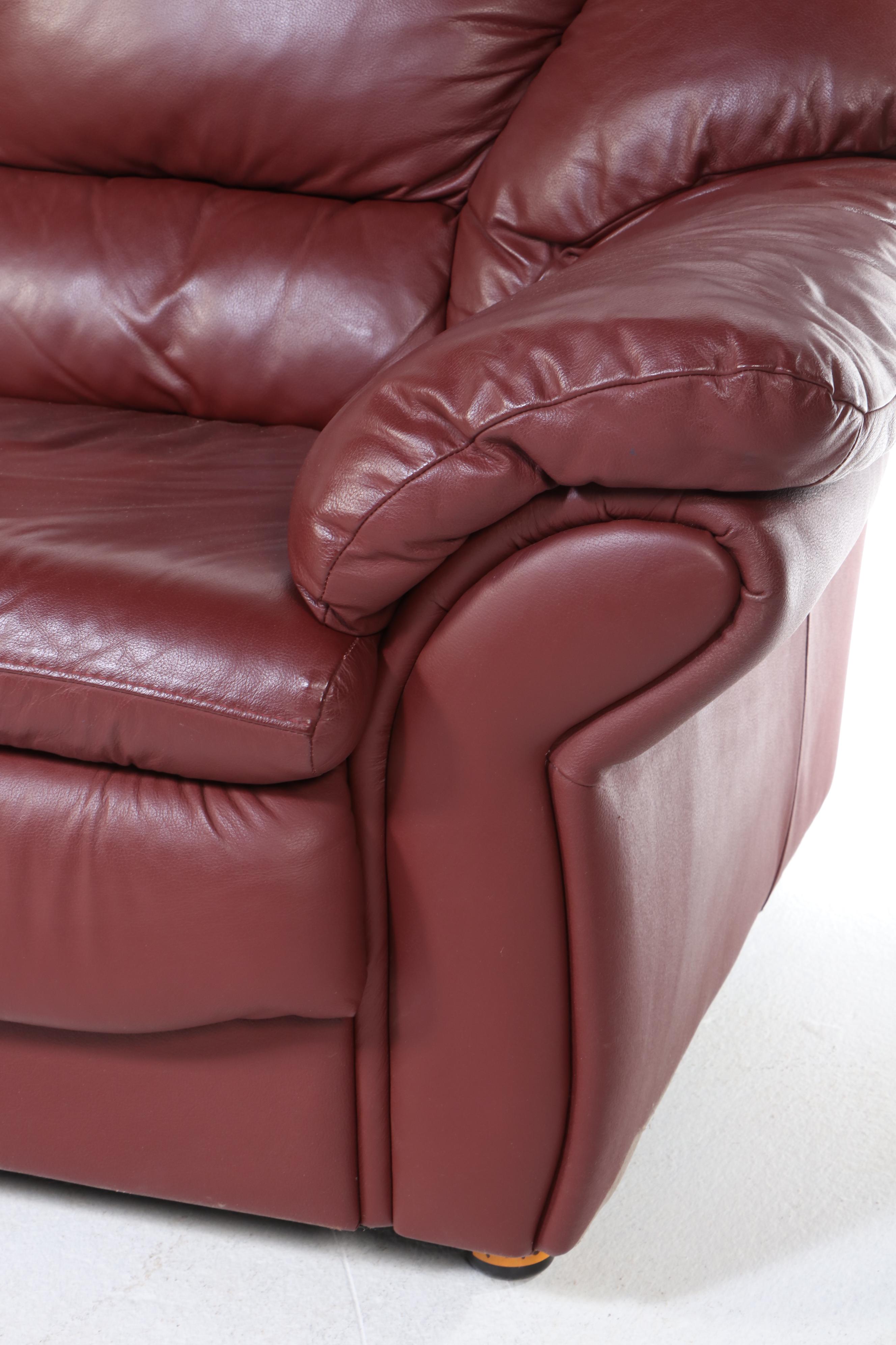 Overstuffed Leather Loveseat and Armchair