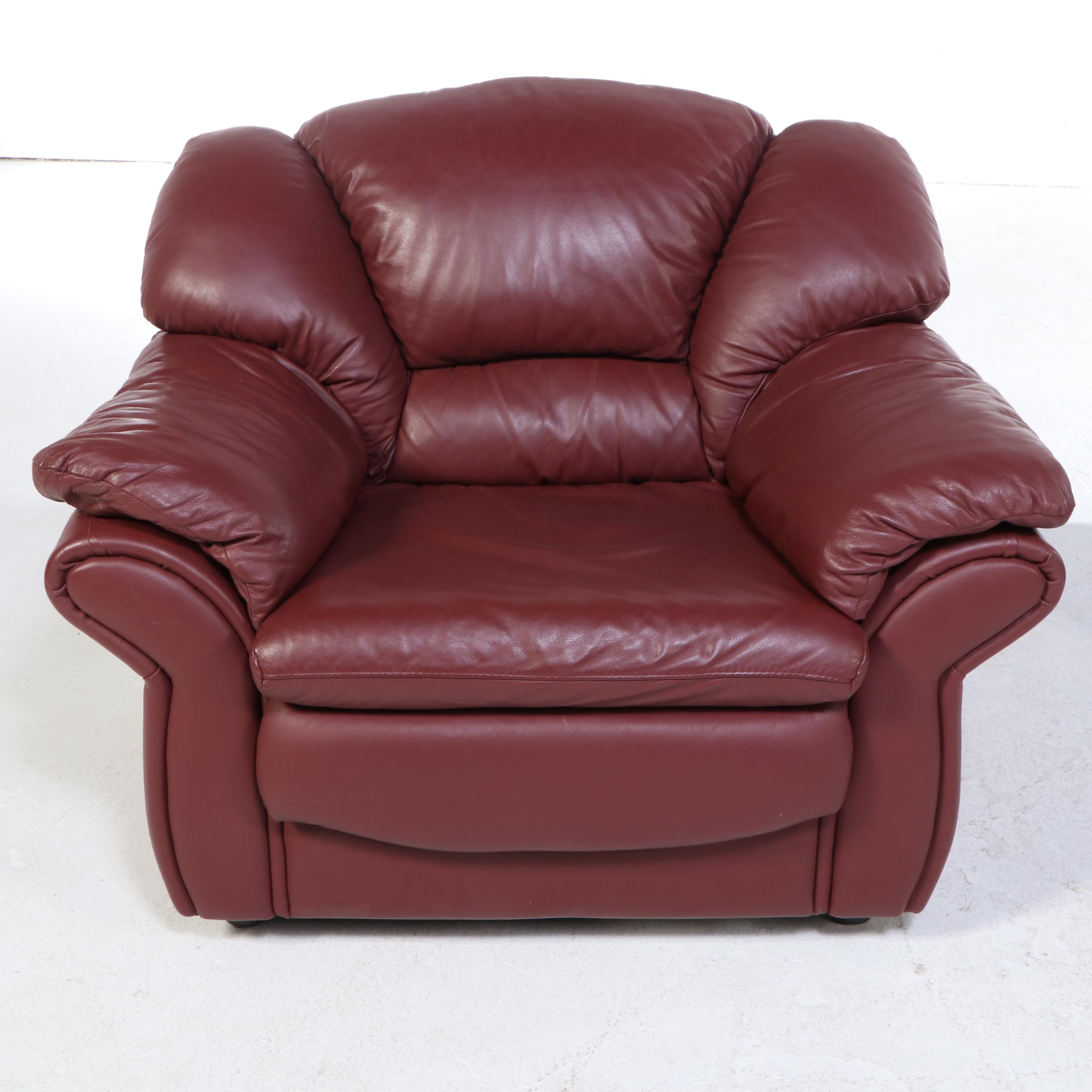 Overstuffed Leather Loveseat and Armchair