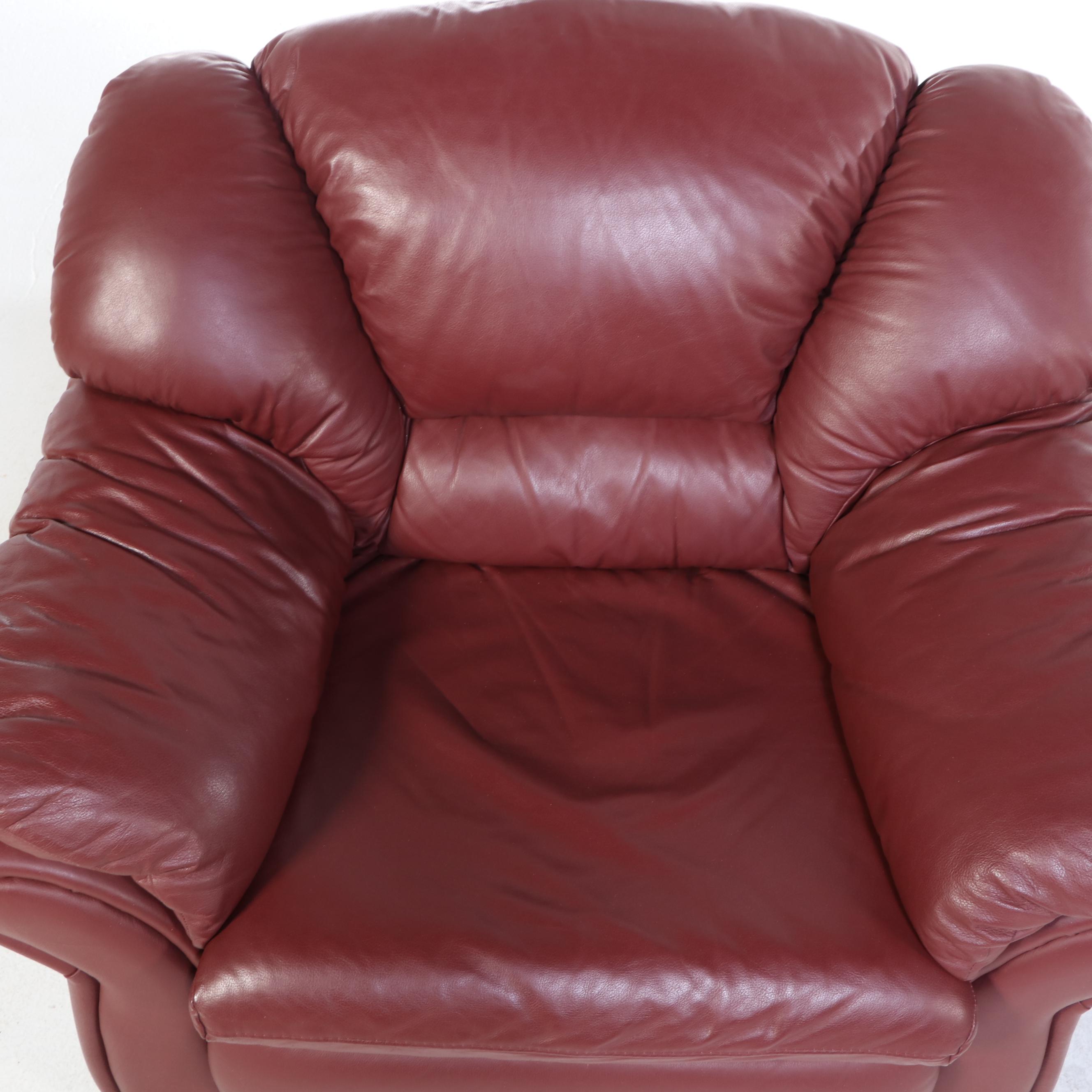 Overstuffed Leather Loveseat and Armchair