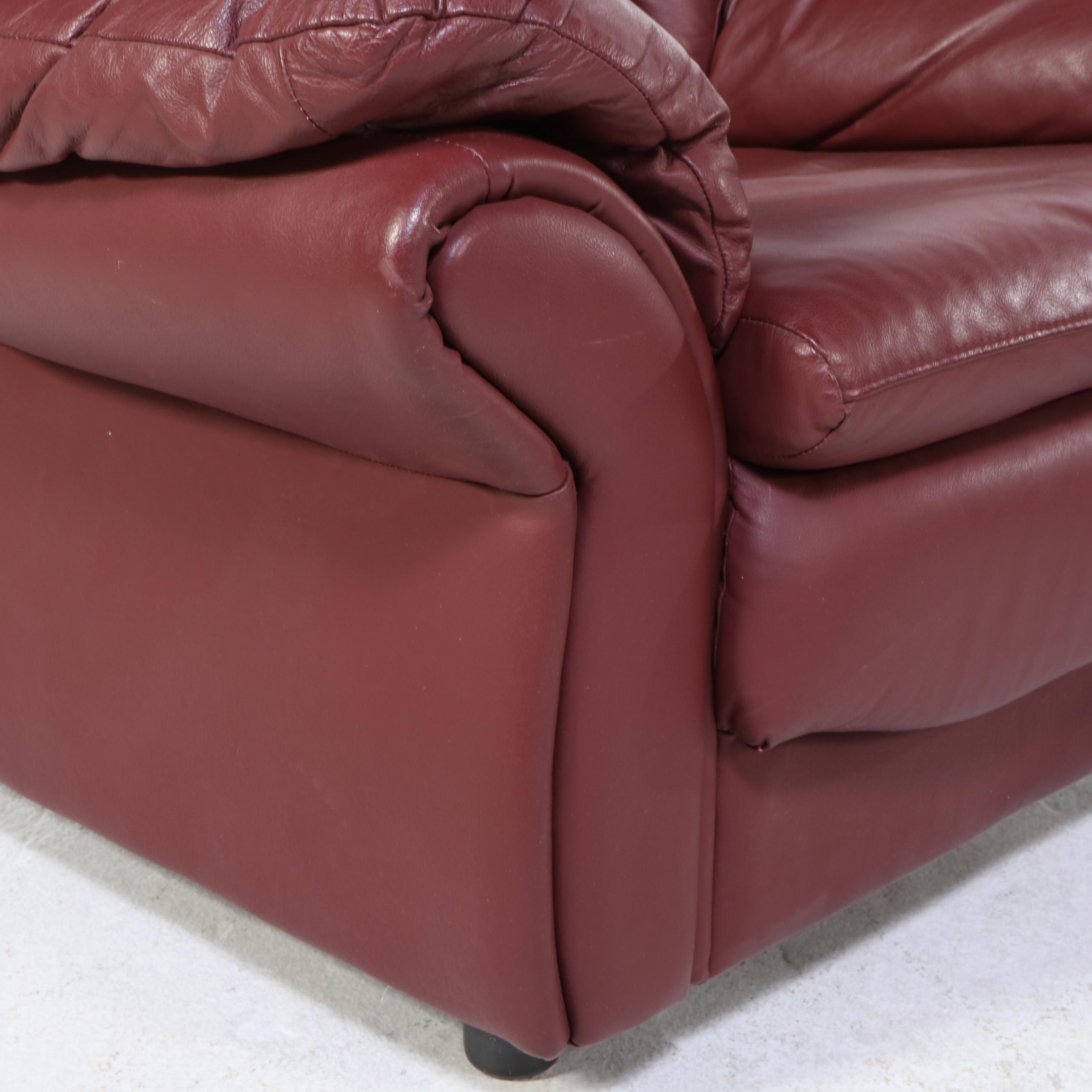 Overstuffed Leather Loveseat and Armchair