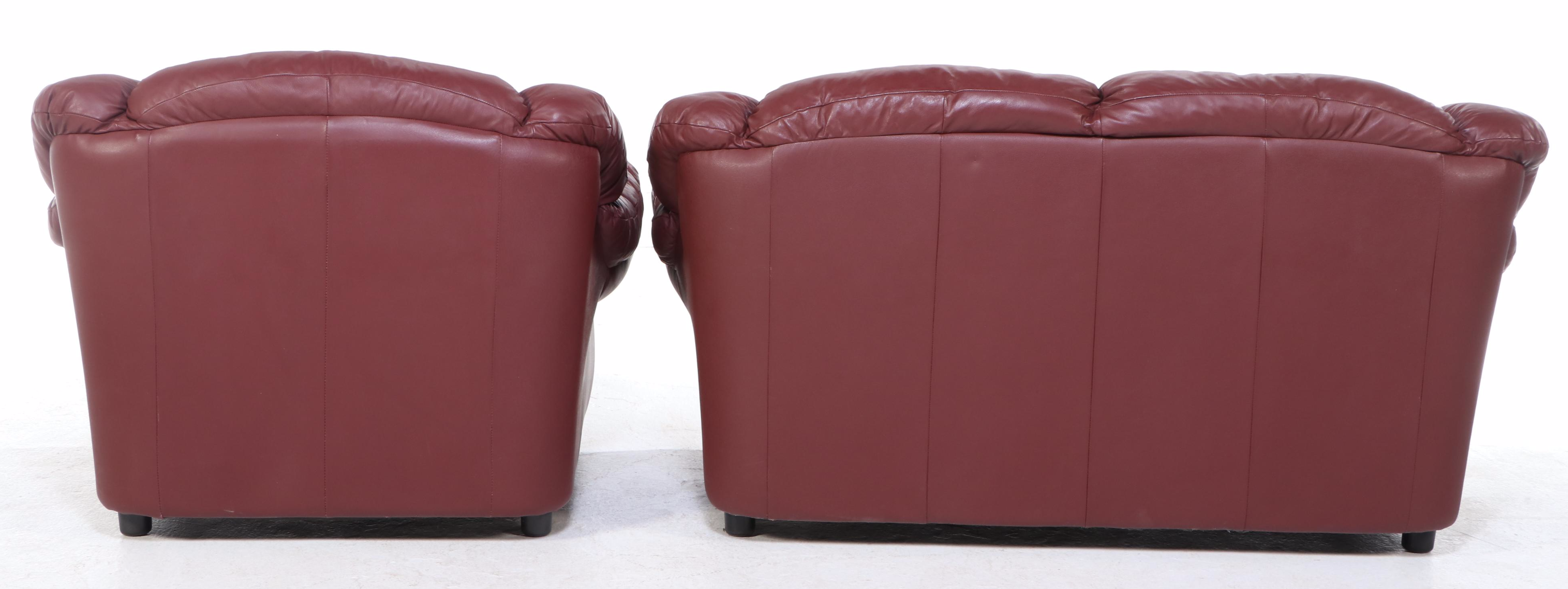 Overstuffed Leather Loveseat and Armchair