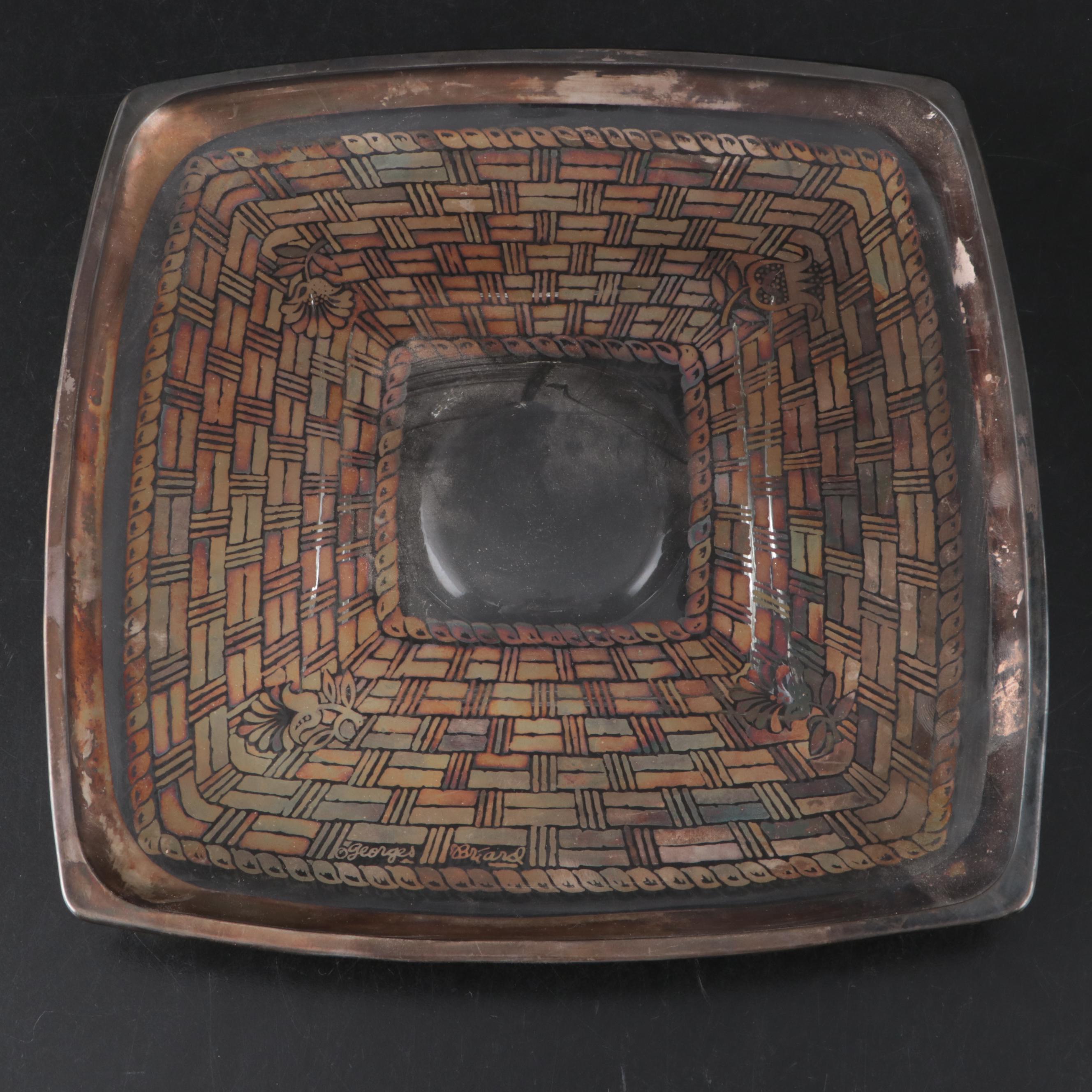 Georges Briard Glass Platter with Libbey and Other Mid Century Modern Barware